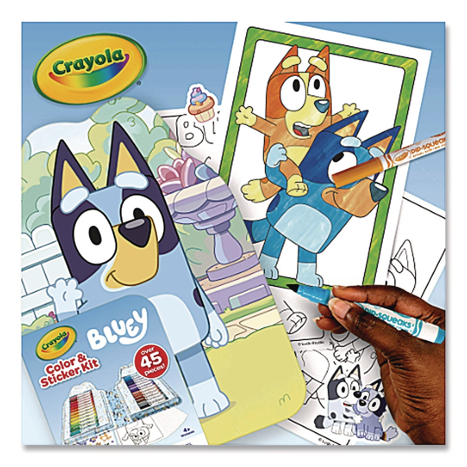 Crayola® Bluey Color and Sticker Kit, (26) Pip-Squeaks Skinnies Washable Markers, (20) Coloring Pages, (1) Sticker Sheet