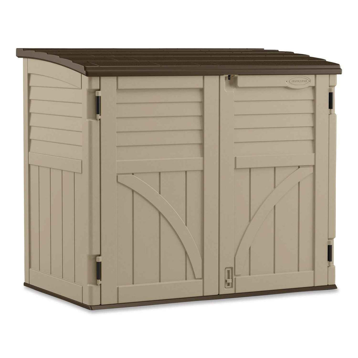 Suncast Commercial® Horizontal Storage Shed, 4 ft 5" x 2 ft 8.5" x 3 ft 9.5", Sand/Slate