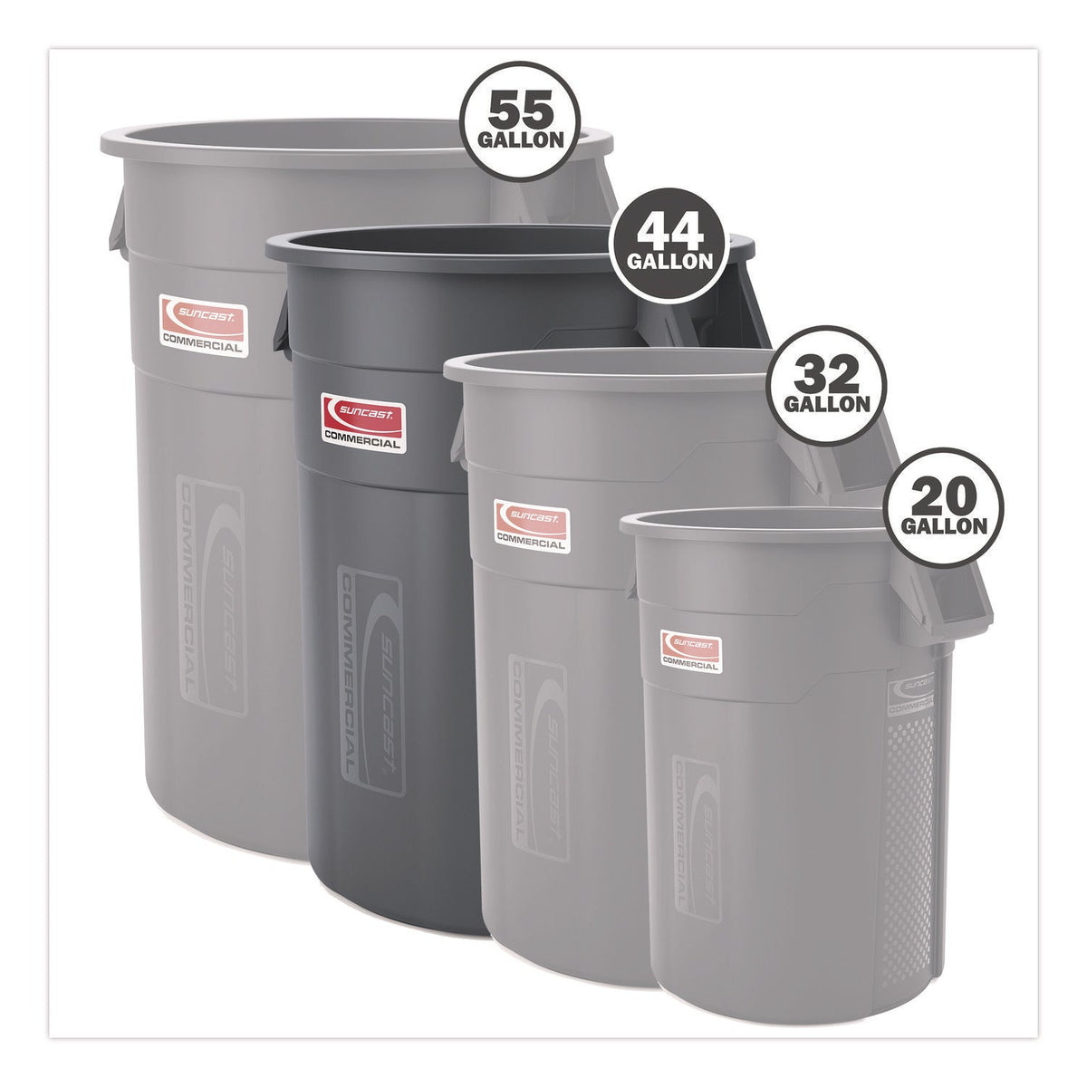 Suncast Commercial® Injection Molded Utility Trash Can, 44 gal, Plastic/Resin, Gray - Bloom Skins