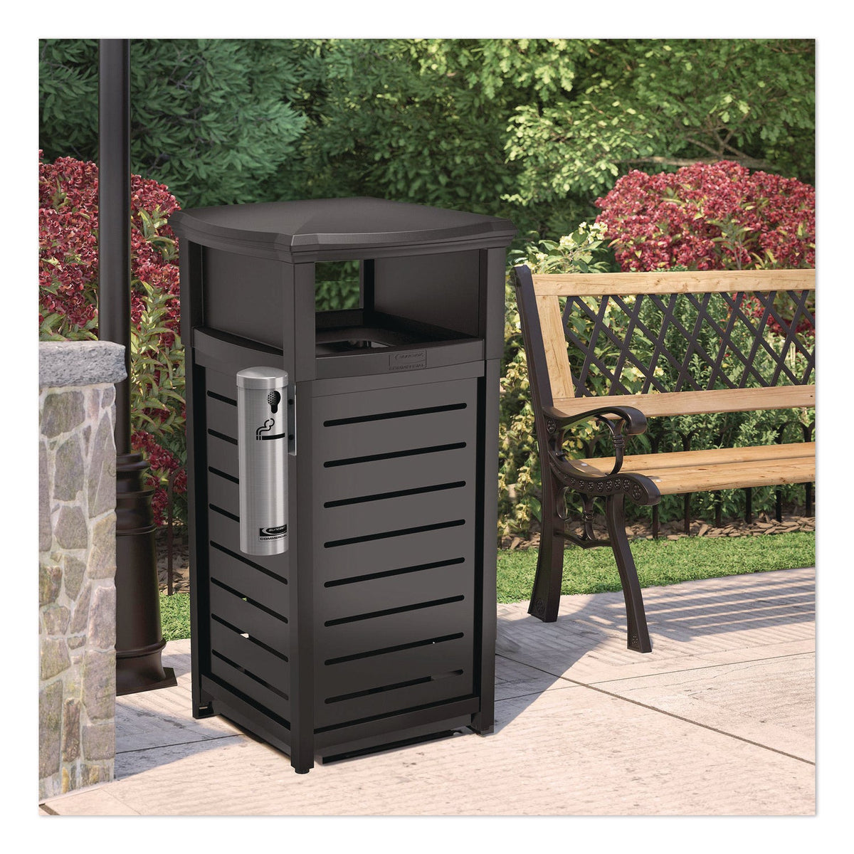 Suncast Commercial® Smokers Ashtray Receptacle Attachment, Stainless Steel, Silver, Black - Bloom Skins
