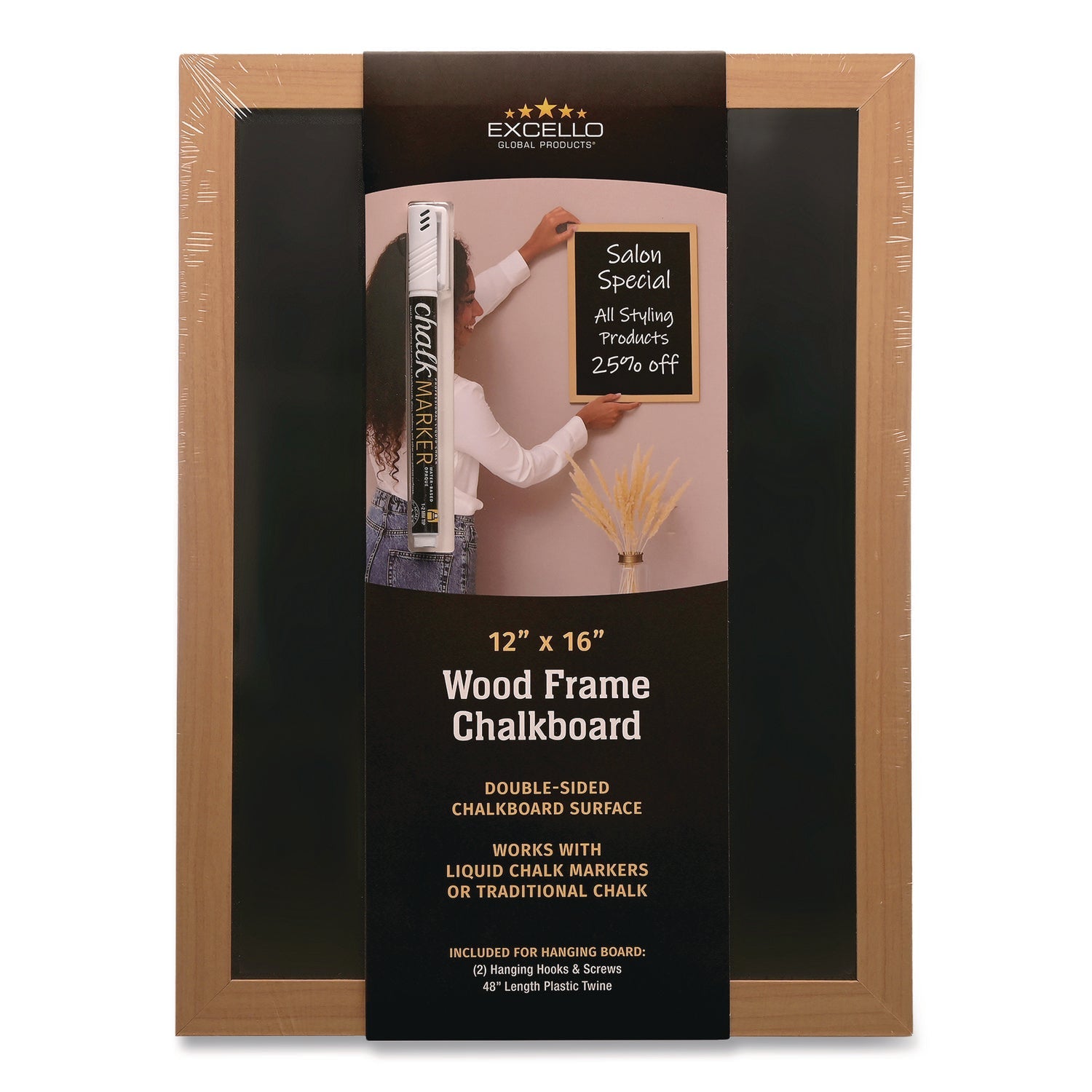 Excello Global Products® Chalkboard Sign, Black Surface, Brown Frame, 12 x 16 - Bloom Skins