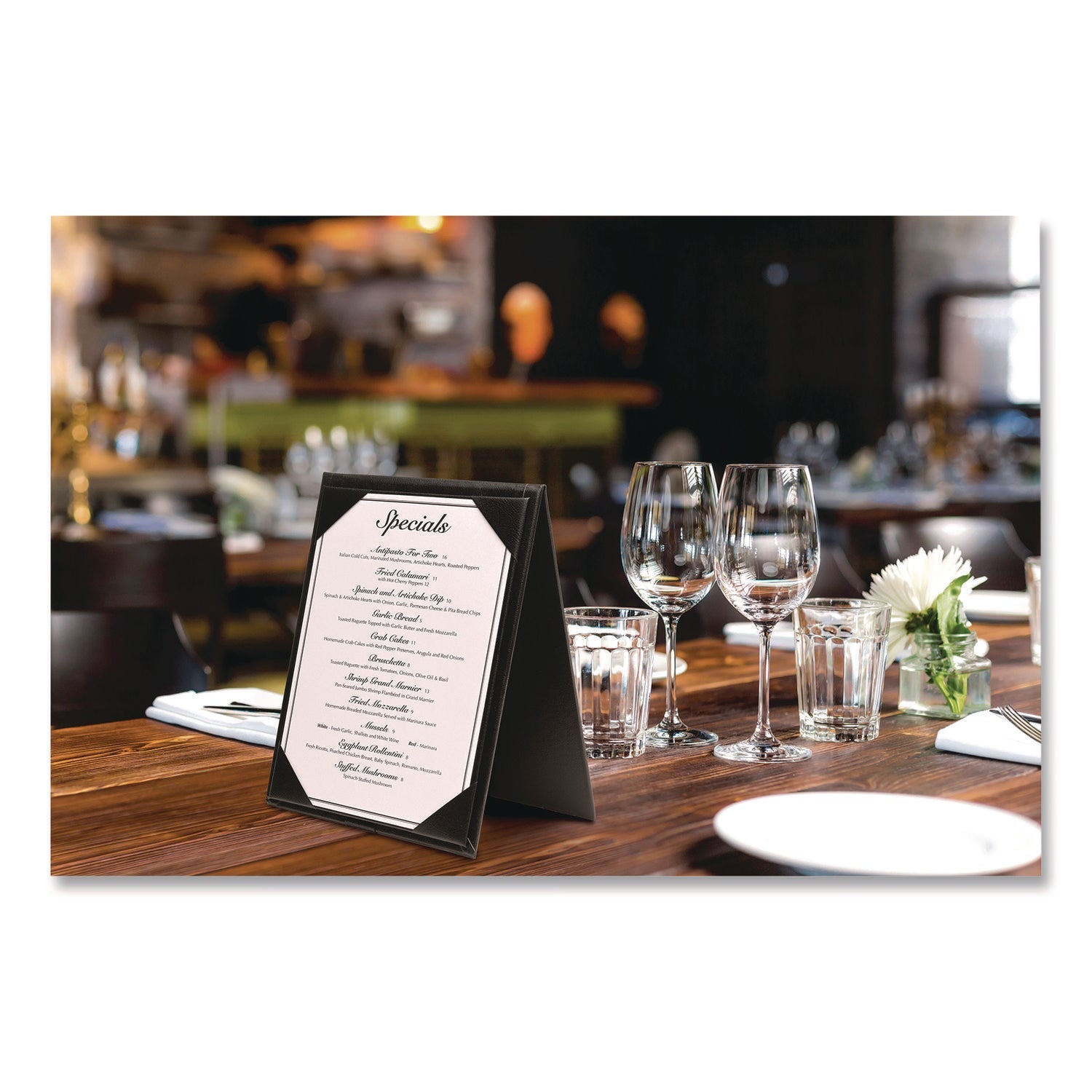 Excello Global Products® Table-Top Menu Holder, For 5 x 7 Menus, 5.6 x 7.6 Holder, Black - Bloom Skins