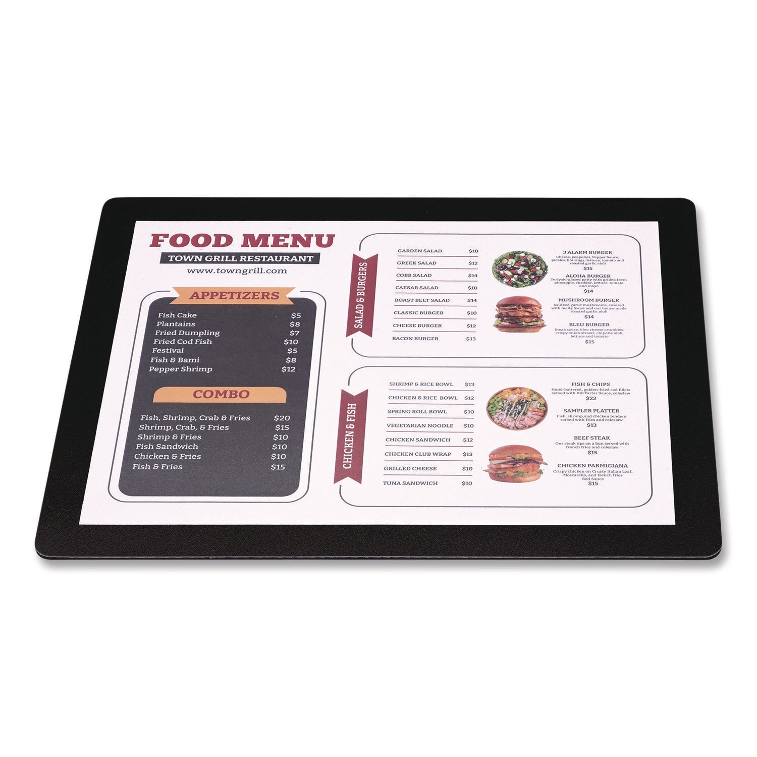 Excello Global Products® Menu Holder For 8.5 x 11 Menus, Landscape Orientation, 12.6 x 10.2 Holder, Clear/Black - Bloom Skins
