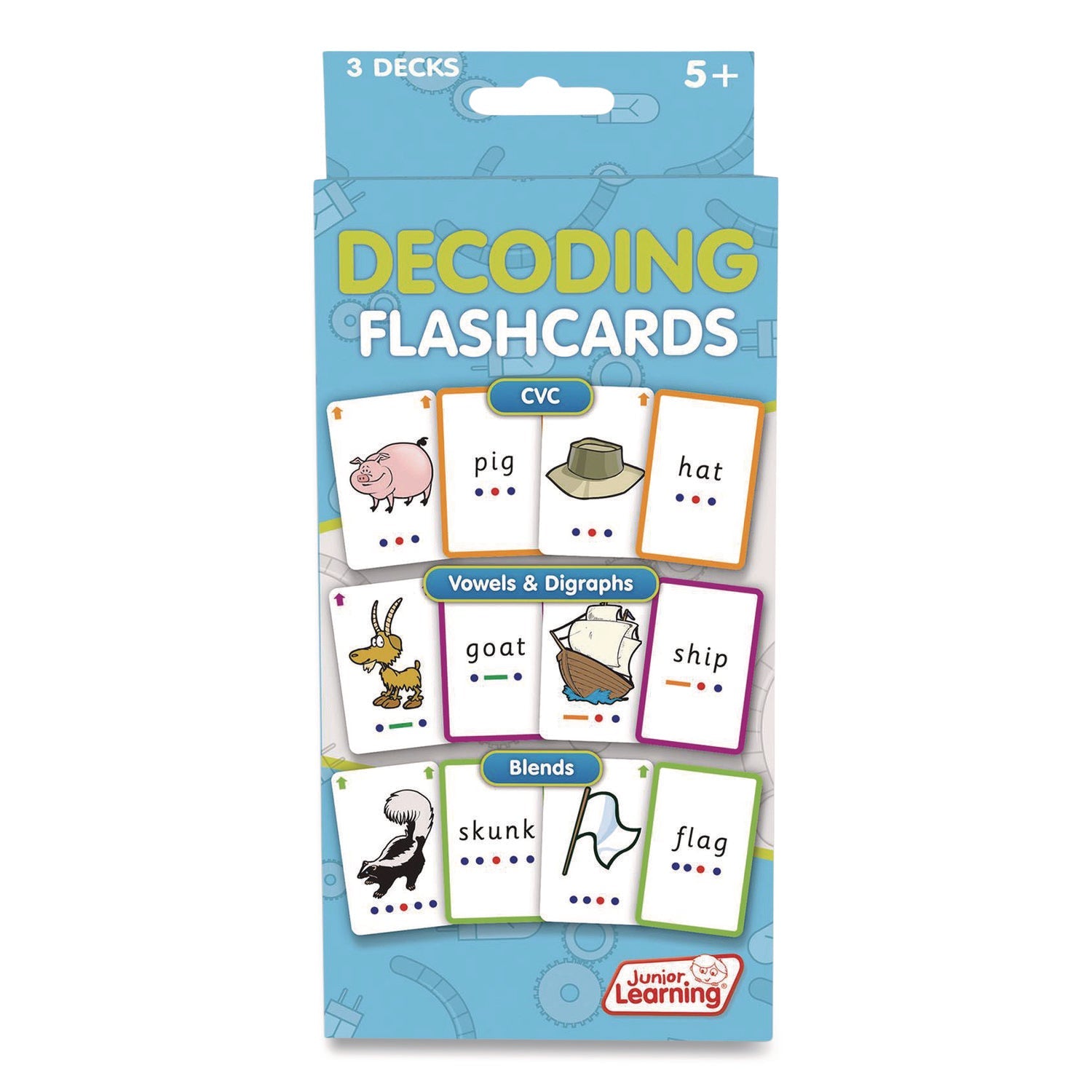 Junior Learning Inc® Decoding Flashcards, 3 Decks, Ages 5 and Up - Bloom Skins