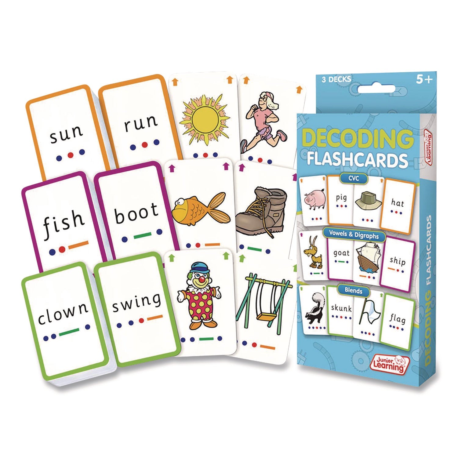 Junior Learning Inc® Decoding Flashcards, 3 Decks, Ages 5 and Up - Bloom Skins
