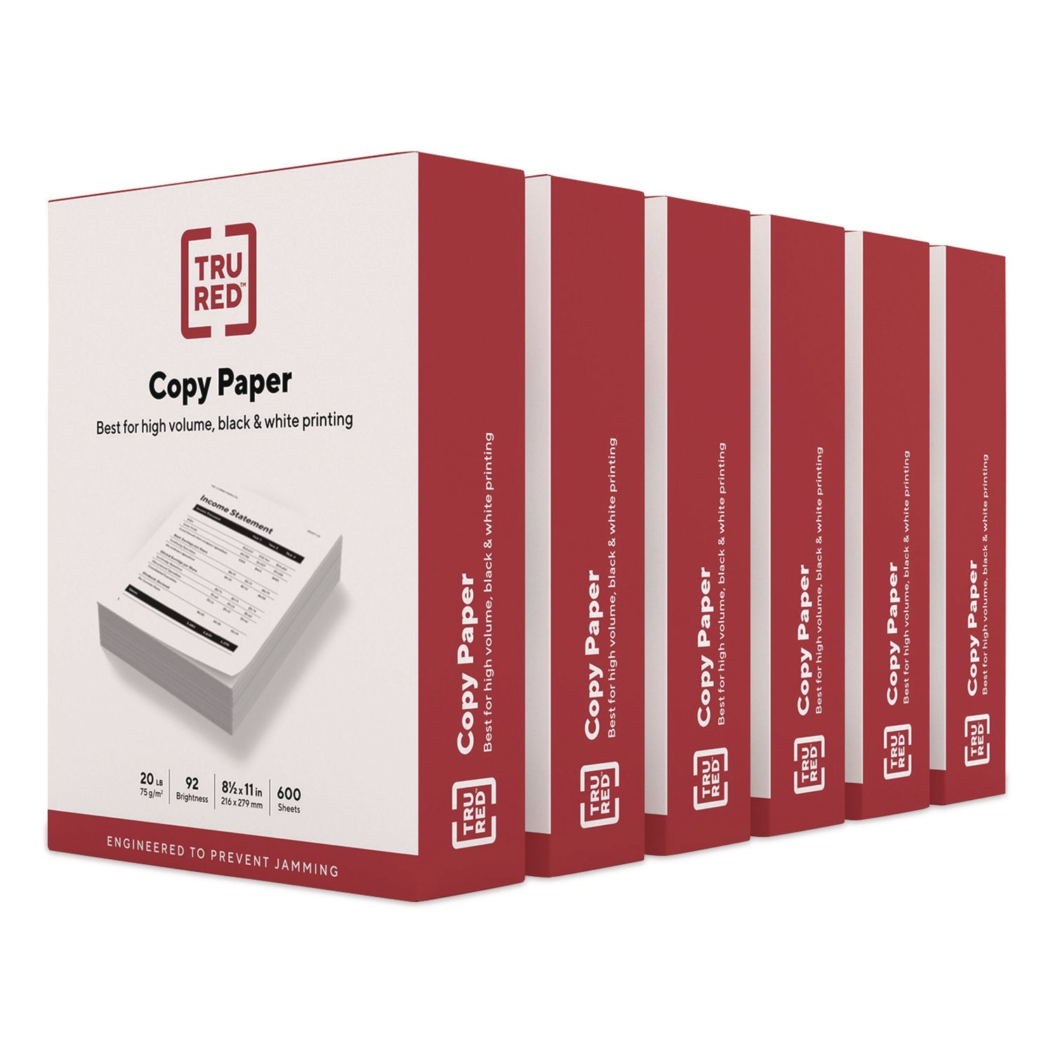 TRU RED™ Copy Paper, 92 Bright, 20 lb Bond Weight, 8.5 x 11, 600 Sheets/Ream, 6 Reams/Carton - Bloom Skins