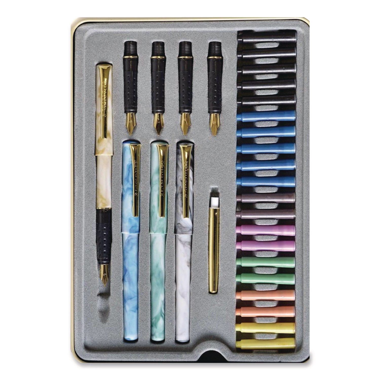 Staedtler® Master the Art of Calligraphy Fountain Pen Set, 33 Pieces, (5) Nib Sizes, (7) Ink Colors, (4) Barrel Colors - Bloom Skins