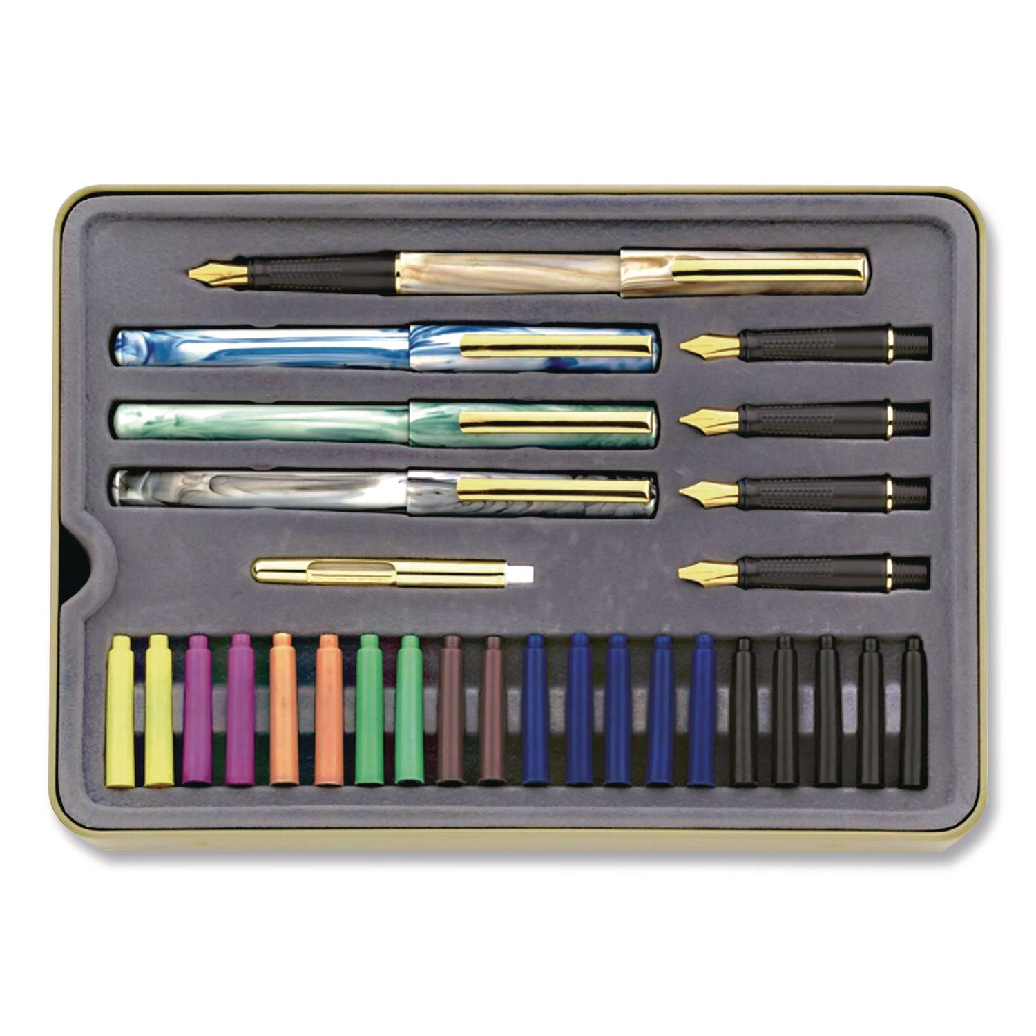 Staedtler® Master the Art of Calligraphy Fountain Pen Set, 33 Pieces, (5) Nib Sizes, (7) Ink Colors, (4) Barrel Colors - Bloom Skins