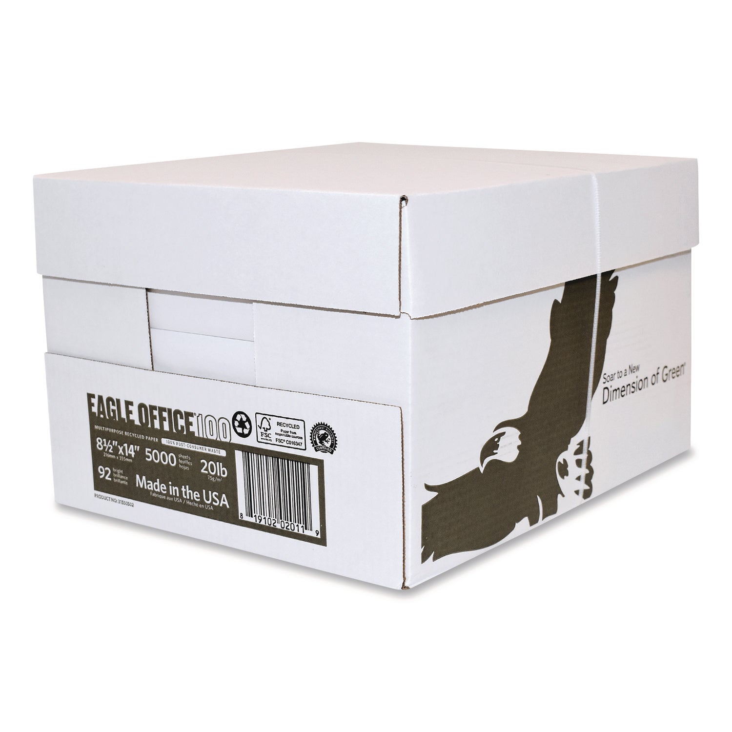 American Eagle Paper Mills® Recycled Multipurpose Paper, 92 Bright, 20 lb Bond Weight, 8.5 x 14, White, 500/Ream, 5 Reams/Carton - Bloom Skins