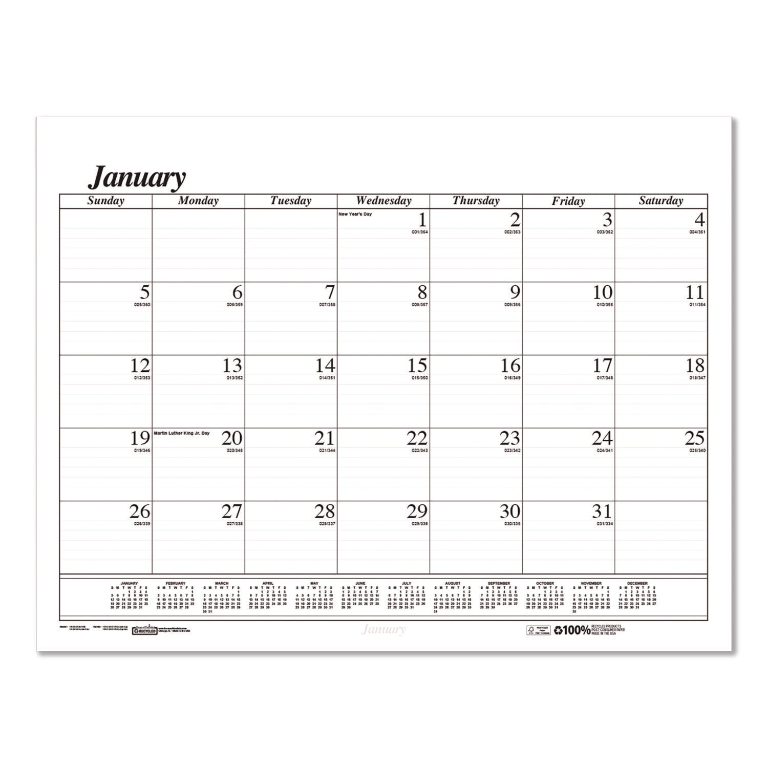 House of Doolittle™ Recycled Economy Monthly Desk Pad Calendar, 22 x 17, White/Black Sheets, 12-Month (Jan to Dec): 2025 - Bloom Skins