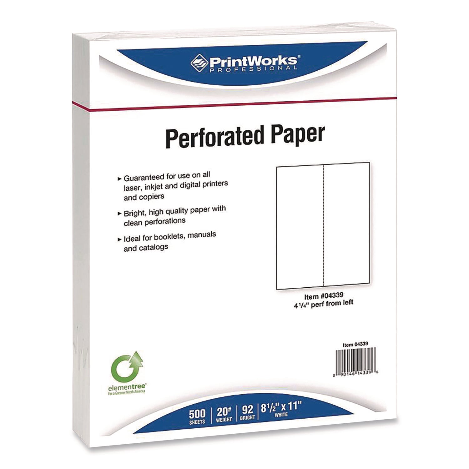 PrintWorks® Professional Perforated Paper, 92 Bright, Perforated 4.25" from Left, 8.5 x 11, White, 500 Sheets/Ream, 5 Reams/Carton - Bloom Skins