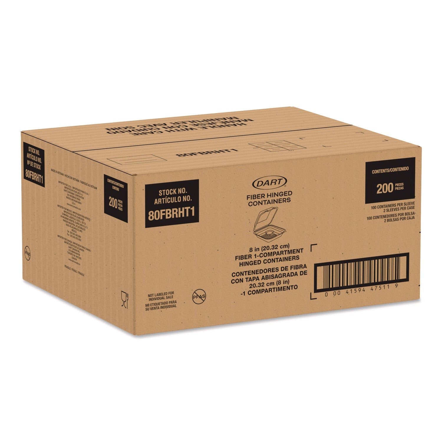 Dart® Compostable Molded Fiber Hinged Trays, ProPlanet Seal, 8.65 x 7.94 x 2.98, Natural, 200/Carton - Bloom Skins