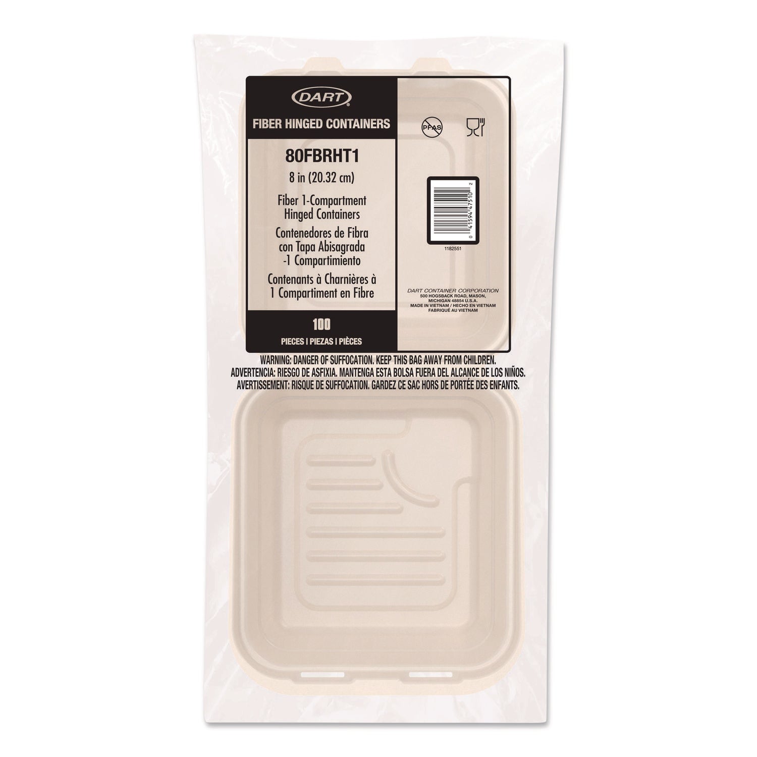 Dart® Compostable Molded Fiber Hinged Trays, ProPlanet Seal, 8.65 x 7.94 x 2.98, Natural, 200/Carton - Bloom Skins