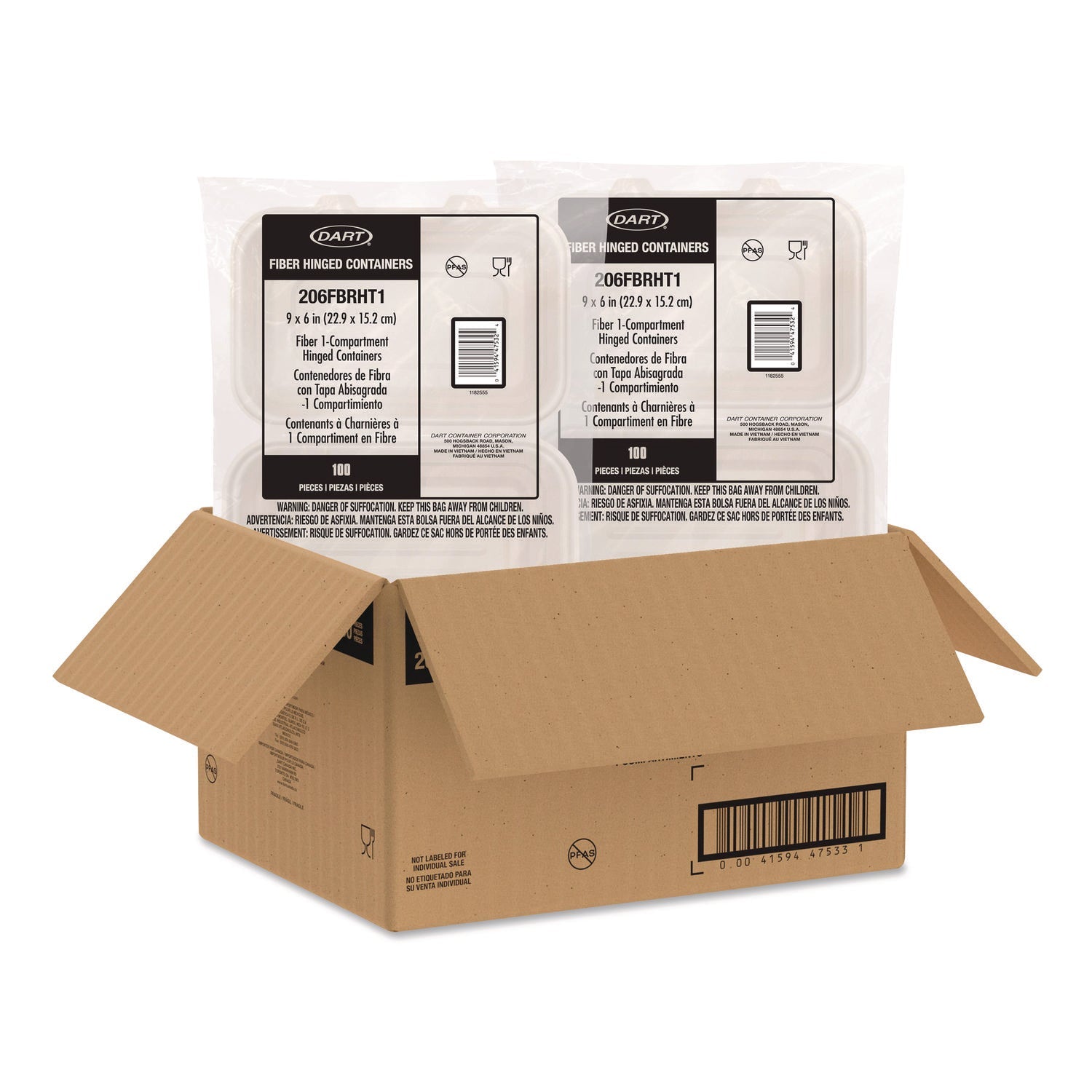 Dart® Compostable Molded Fiber Hinged Trays, ProPlanet Seal, 6.41 x 9.22 x 3, Natural, 200/Carton - Bloom Skins