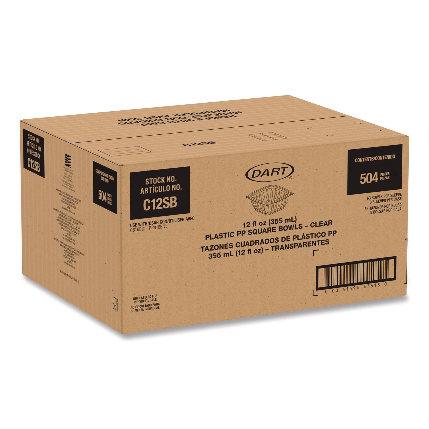 Dart® Square Plastic Bowls, 12 oz, 8.5 x 8.5 x 2.64, Clear, Plastic, 63 Bowls/Sleeve, 8 Sleeves/Carton - Bloom Skins