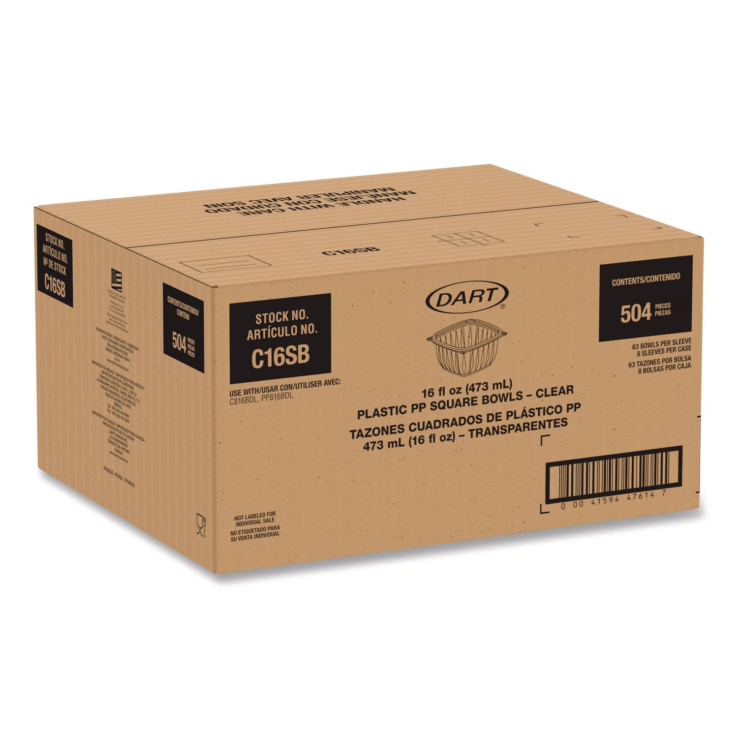 Dart® Square Plastic Bowls, 16 oz, 8.5 x 8.5 x 1.96, Clear, Plastic, 63 Bowls/Sleeve, 8 Sleeves/Carton - Bloom Skins