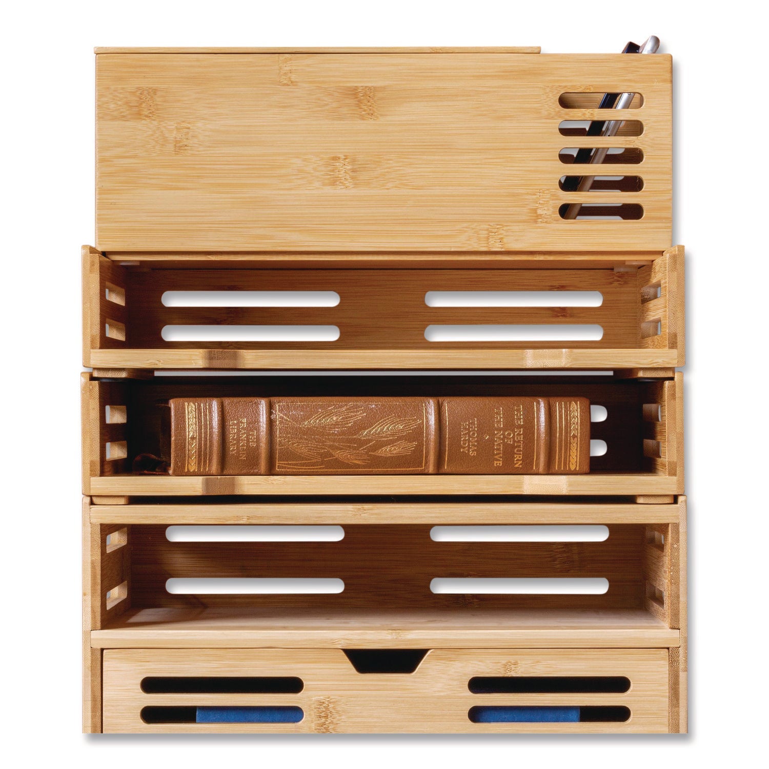 Officemate Bamboo Stackable Desktop Document Trays, 2 Sections, Letter Size Files, 14.09" x 10.47" x 4.4", Brown, 2/Pack