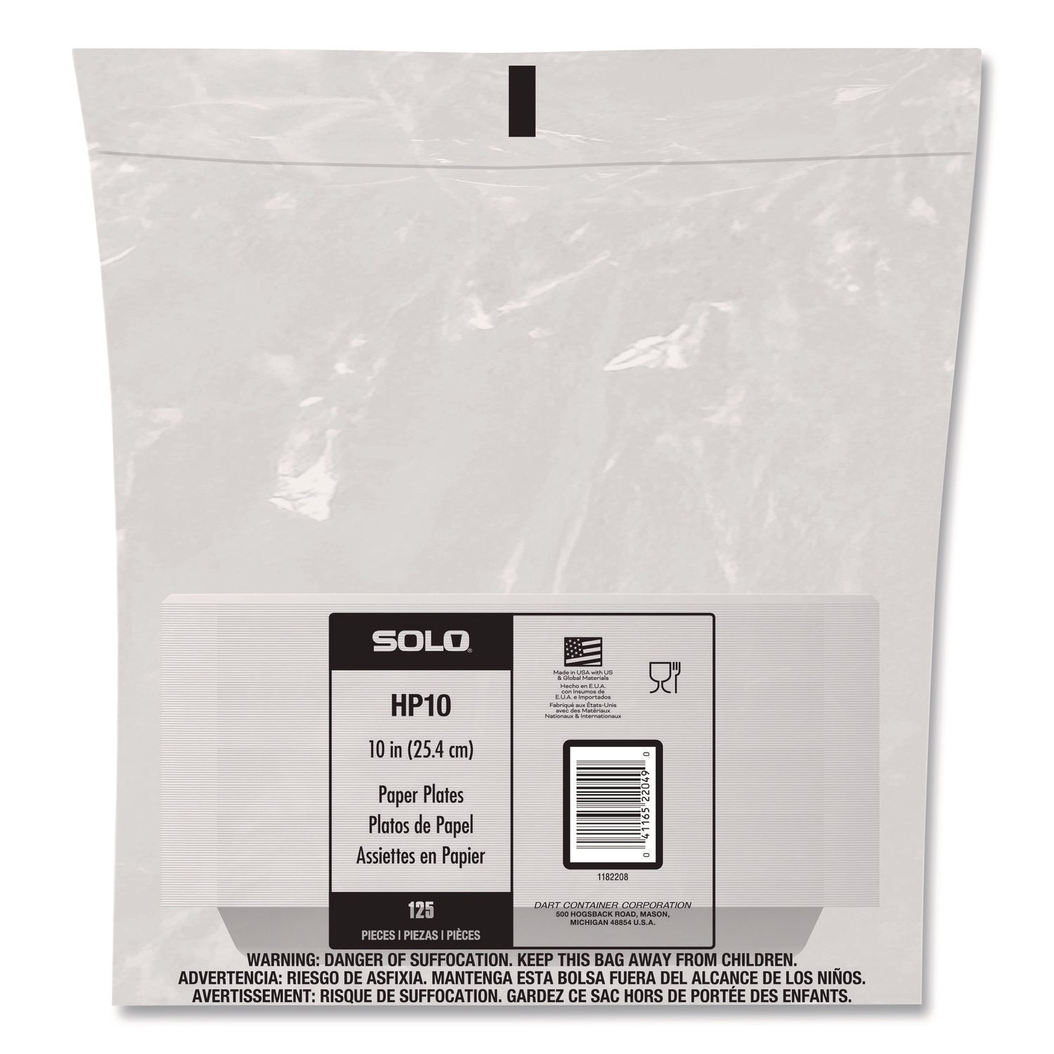 SOLO® Compostable Paper Dinnerware, ProPlanet Seal, Plate, 10" dia, White, 500/Carton