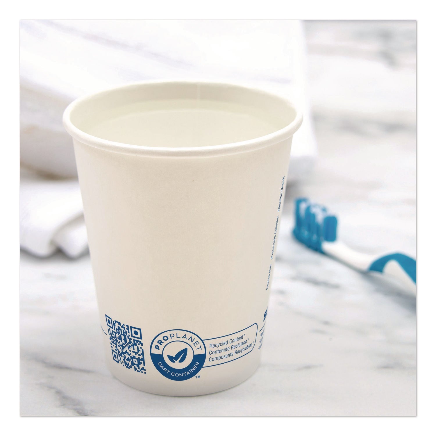 SOLO® Recycled Content PCF Paper Hot Cups, ProPlanet Seal, 10 oz, White/Blue, 1,000/Carton