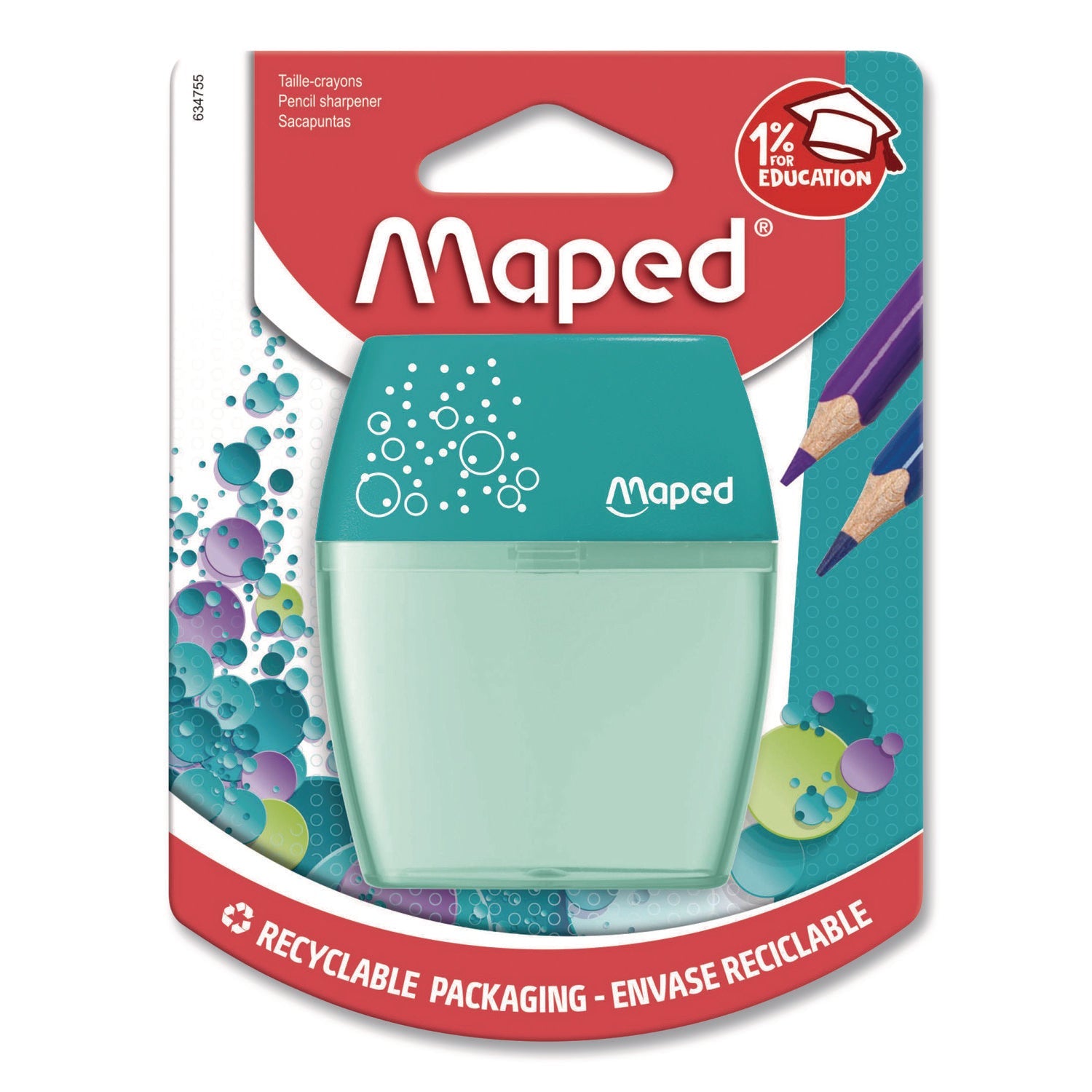 Maped Helix Shaker Two-Hole Canister Pencil Sharpener, 3.74 x 1.02 x 4.92, Randomly Assorted Color - Bloom Skins