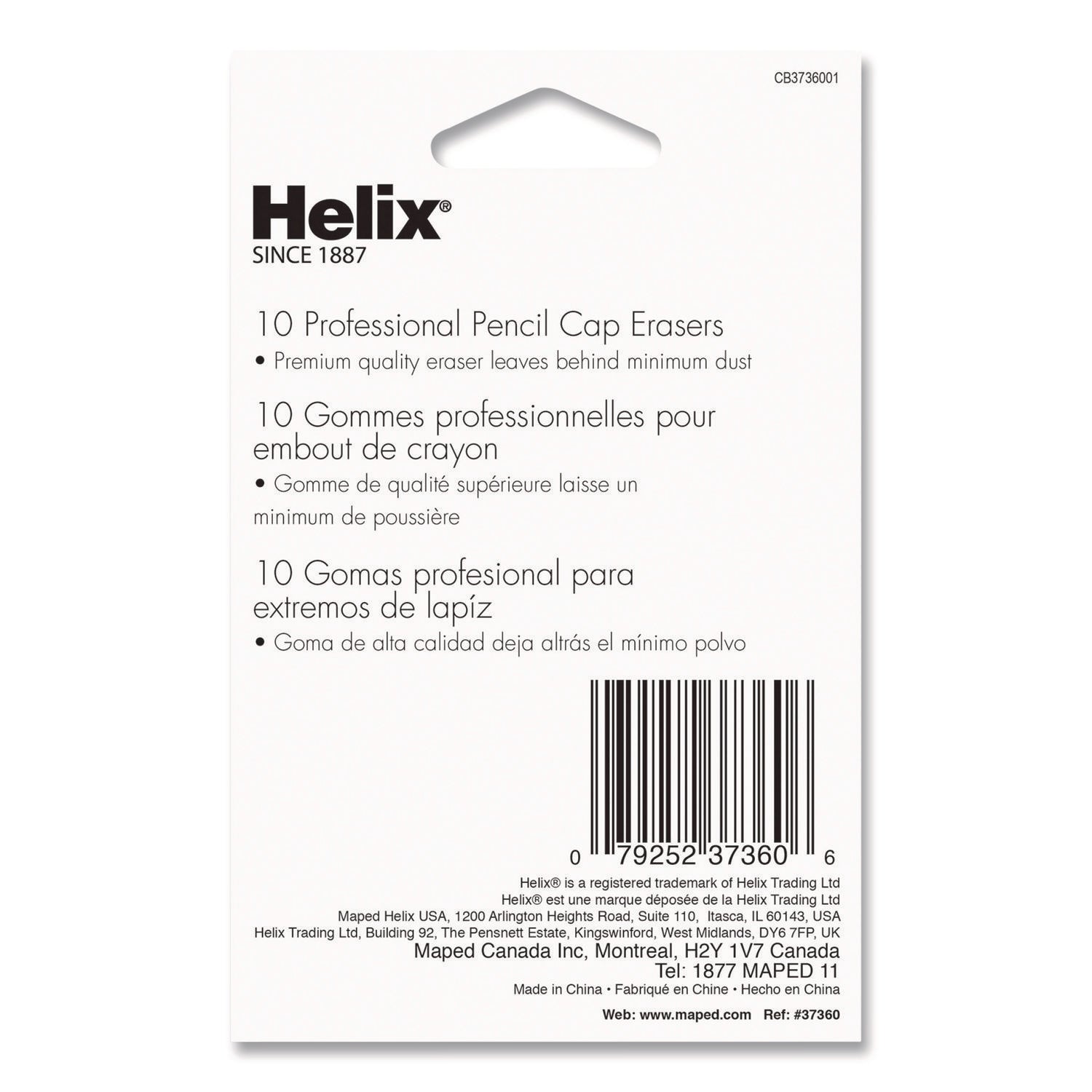 Maped Helix Professional Hi-Polymer Oversized Pencil Cap Erasers, For Pencil Marks, White, 10/Pack - Bloom Skins
