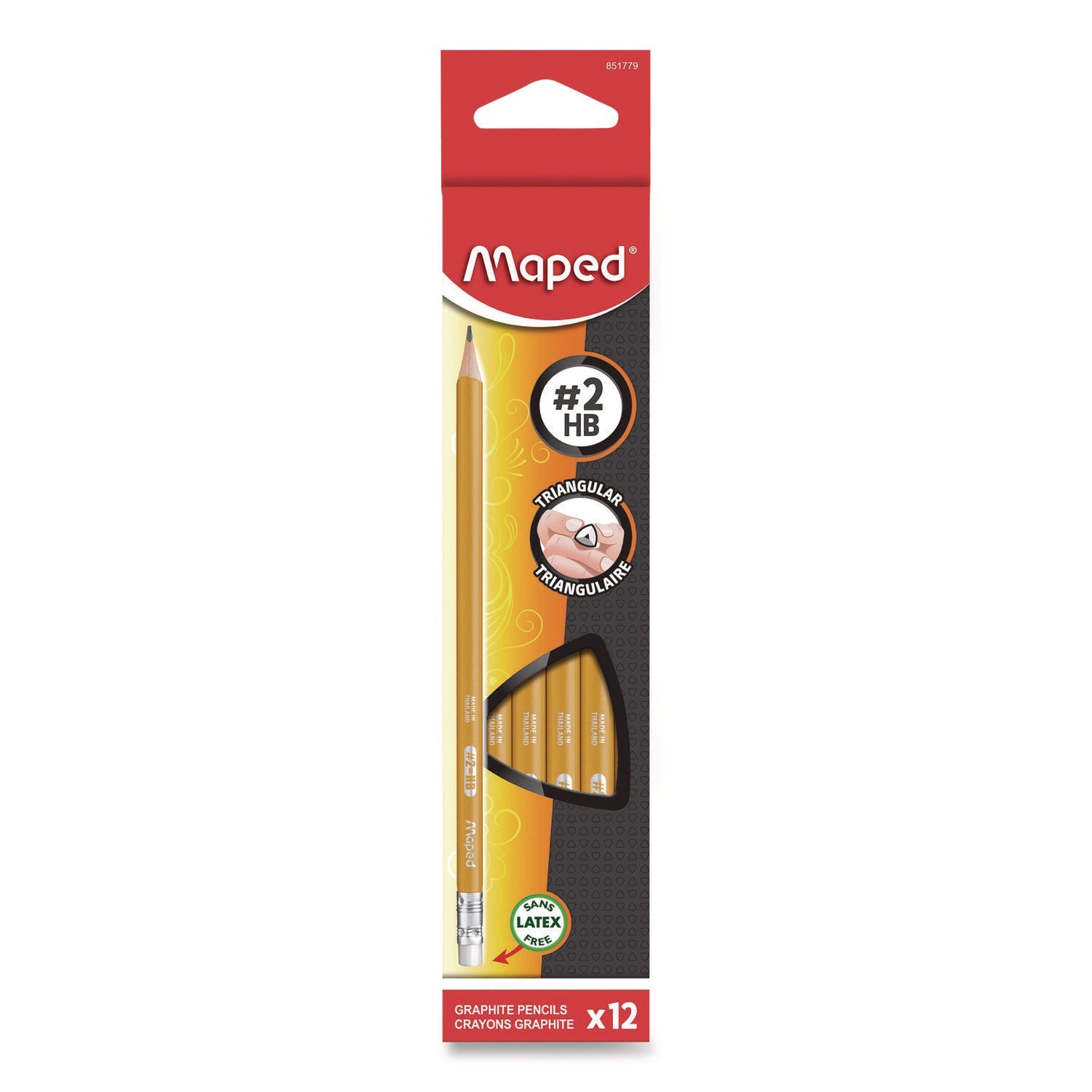 Maped Helix Essentials Triangular Pre-Sharpened Pencils, HB (#2), Black Lead, Yellow Barrel, 12/Box - Bloom Skins