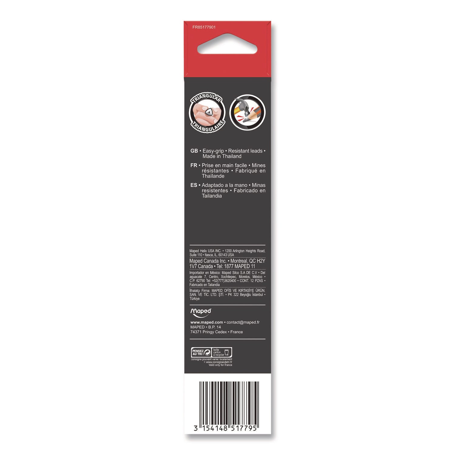 Maped Helix Essentials Triangular Pre-Sharpened Pencils, HB (#2), Black Lead, Yellow Barrel, 12/Box - Bloom Skins