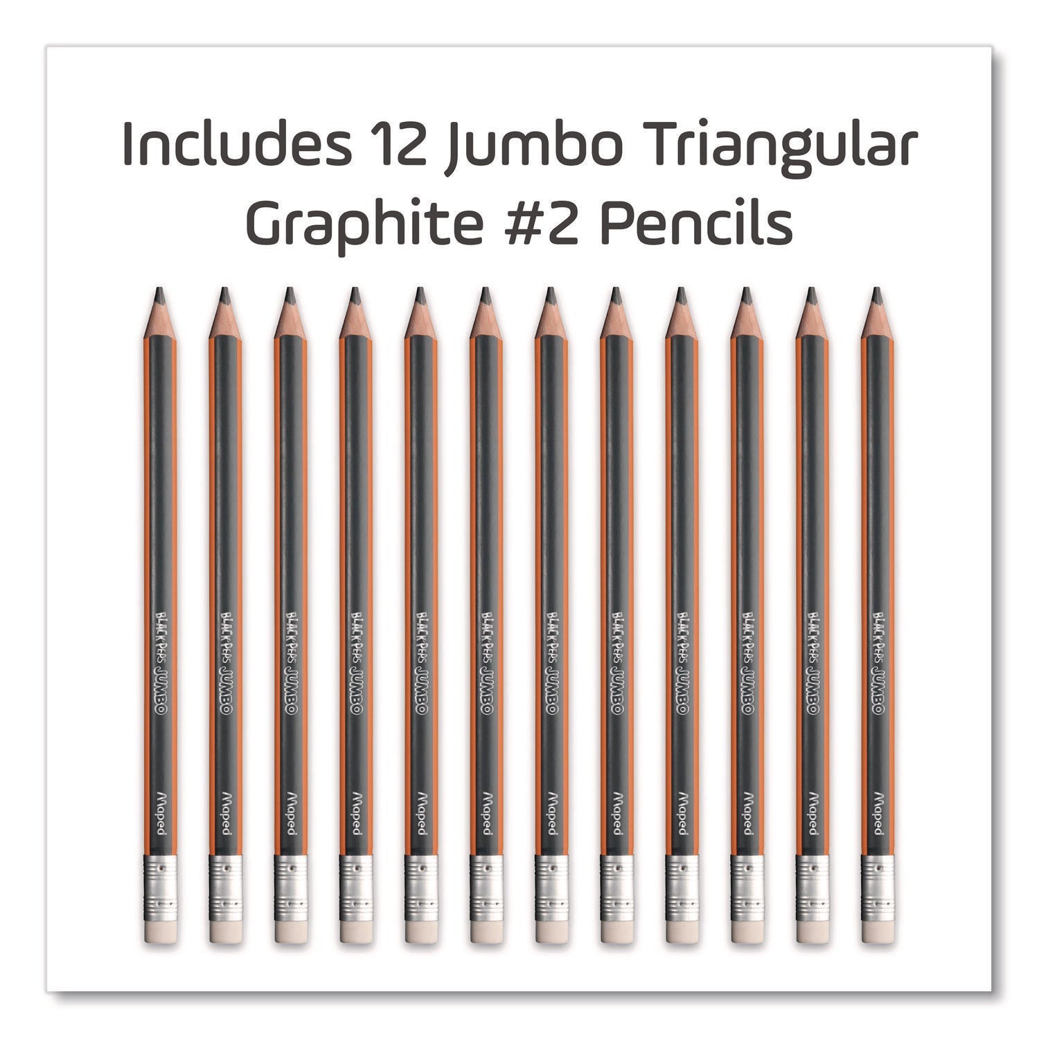 Maped Helix Black'Peps Jumbo Triangular Pencils, HB (#2), Black Lead, Orange/Black Barrel, Dozen - Bloom Skins