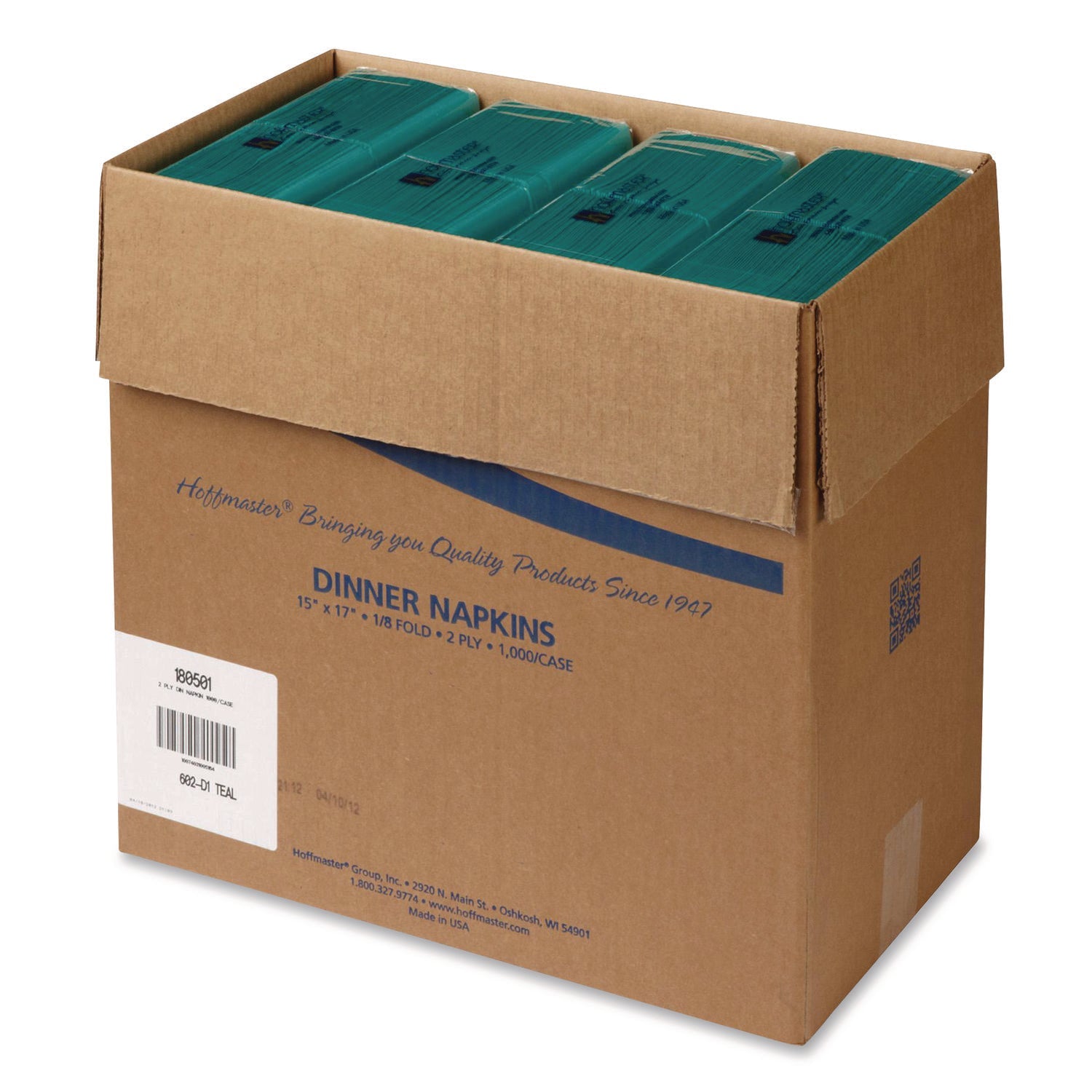 Hoffmaster® Dinner Napkins, 2-Ply, 15 x 17, Teal, 1,000/Carton - Bloom Skins