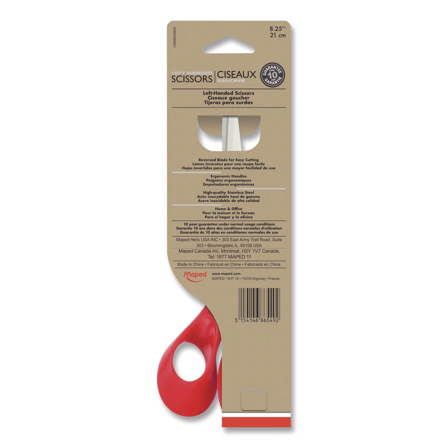 Maped Helix Expert Left-Handed Multipurpose Scissors, 8.25" Long, 5" Cut Length, Straight Red Handle - Bloom Skins