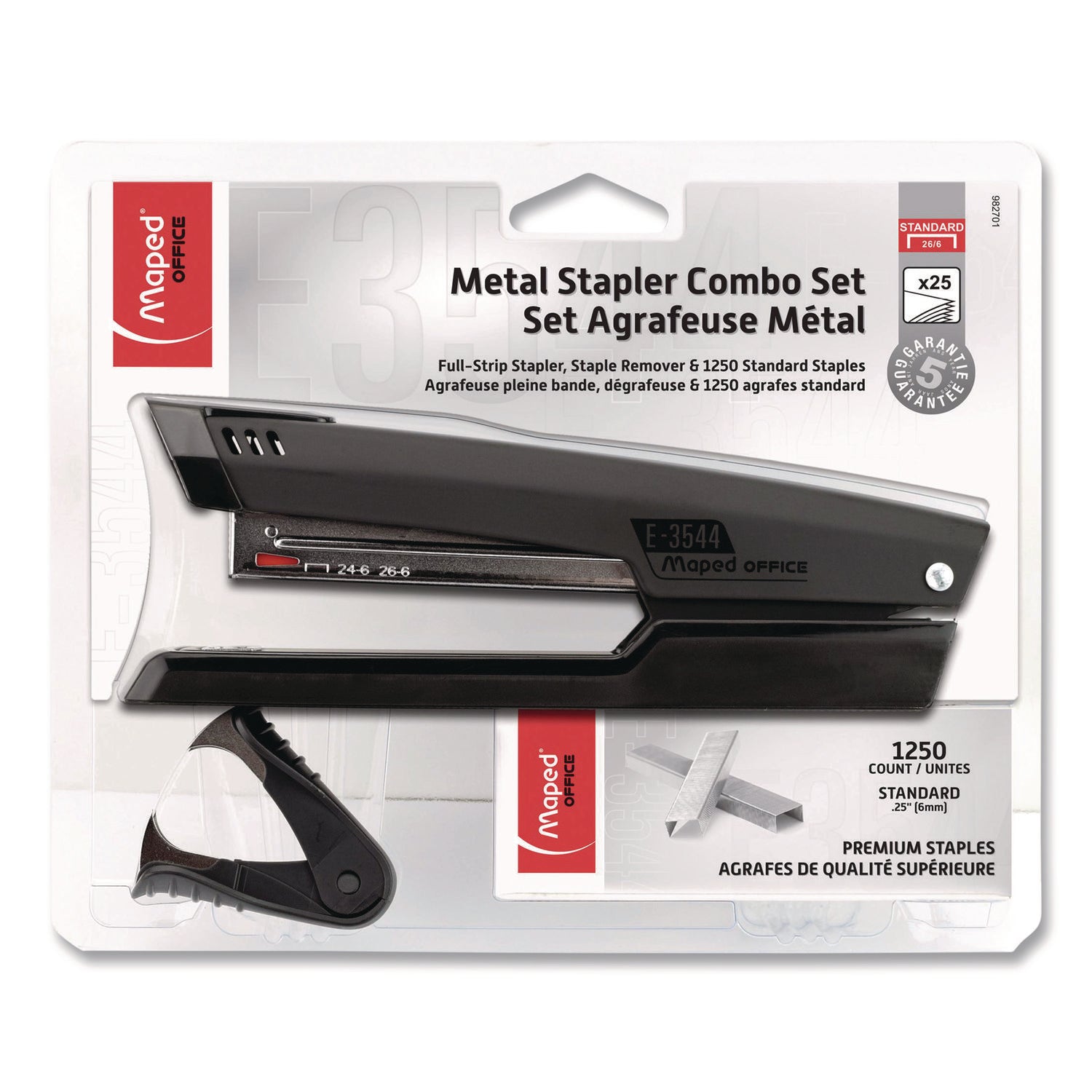 Maped Helix Essentials Metal Full Strip Stapler and Remover Combo, 25 Sheet Capacity, Black - Bloom Skins