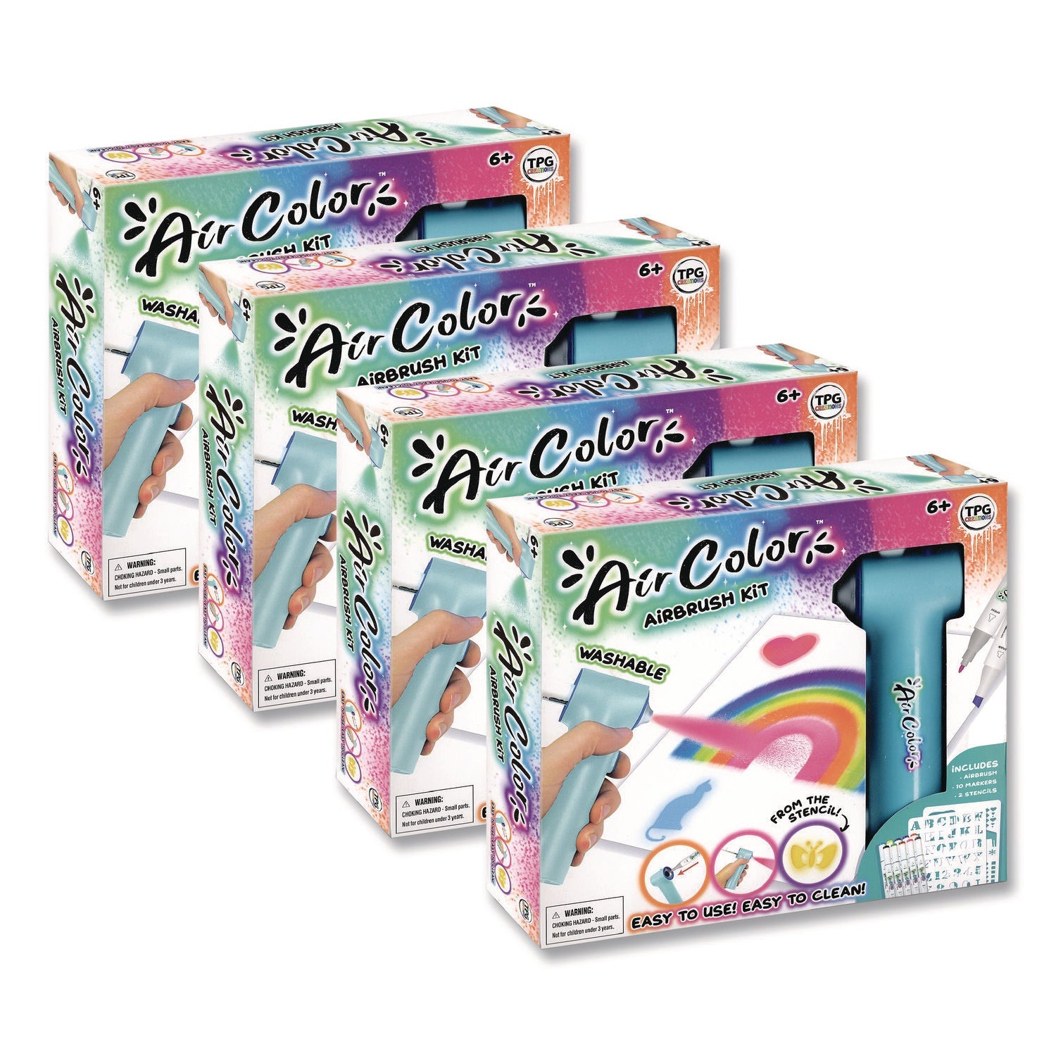 TPG Creations™ AirColor Airbrush Kit, (10) Markers/(2) Stencils/(1) Airbrush/(1) Charging Cable, 4 Kits/Carton - Bloom Skins
