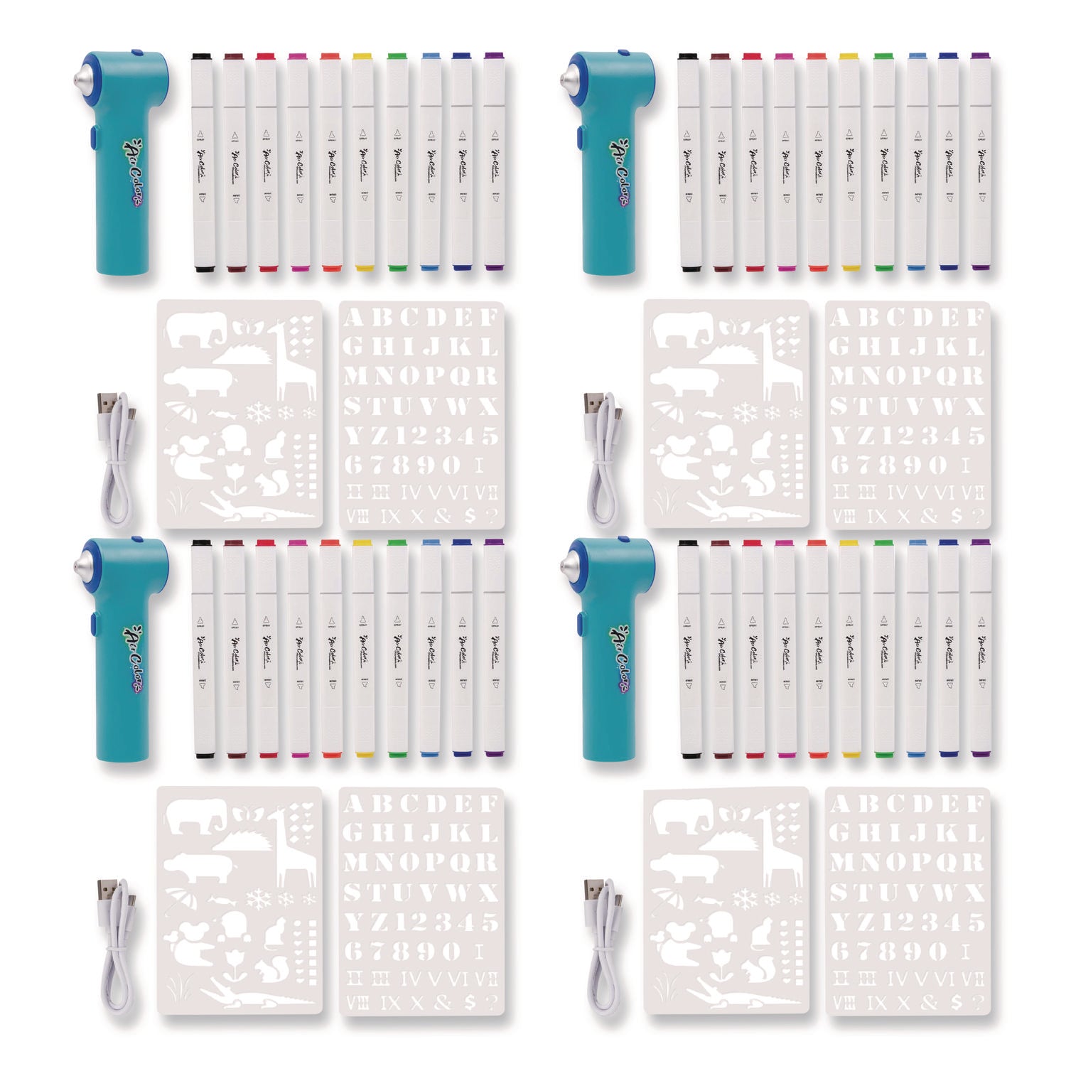 TPG Creations™ AirColor Airbrush Kit, (10) Markers/(2) Stencils/(1) Airbrush/(1) Charging Cable, 4 Kits/Carton - Bloom Skins