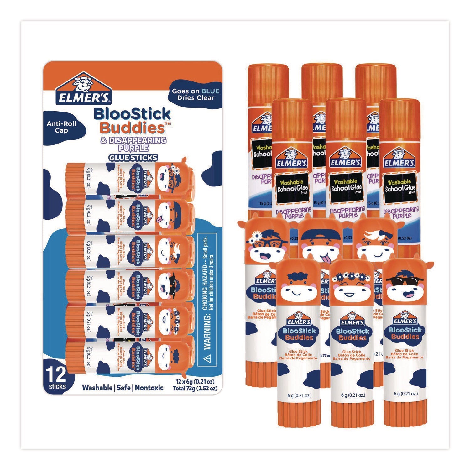 Elmer's® BlooStick Buddies and Disappearing Purple Glue Stick Combo Pack, 0.21 oz, Dries Clear, 12/Pack - Bloom Skins