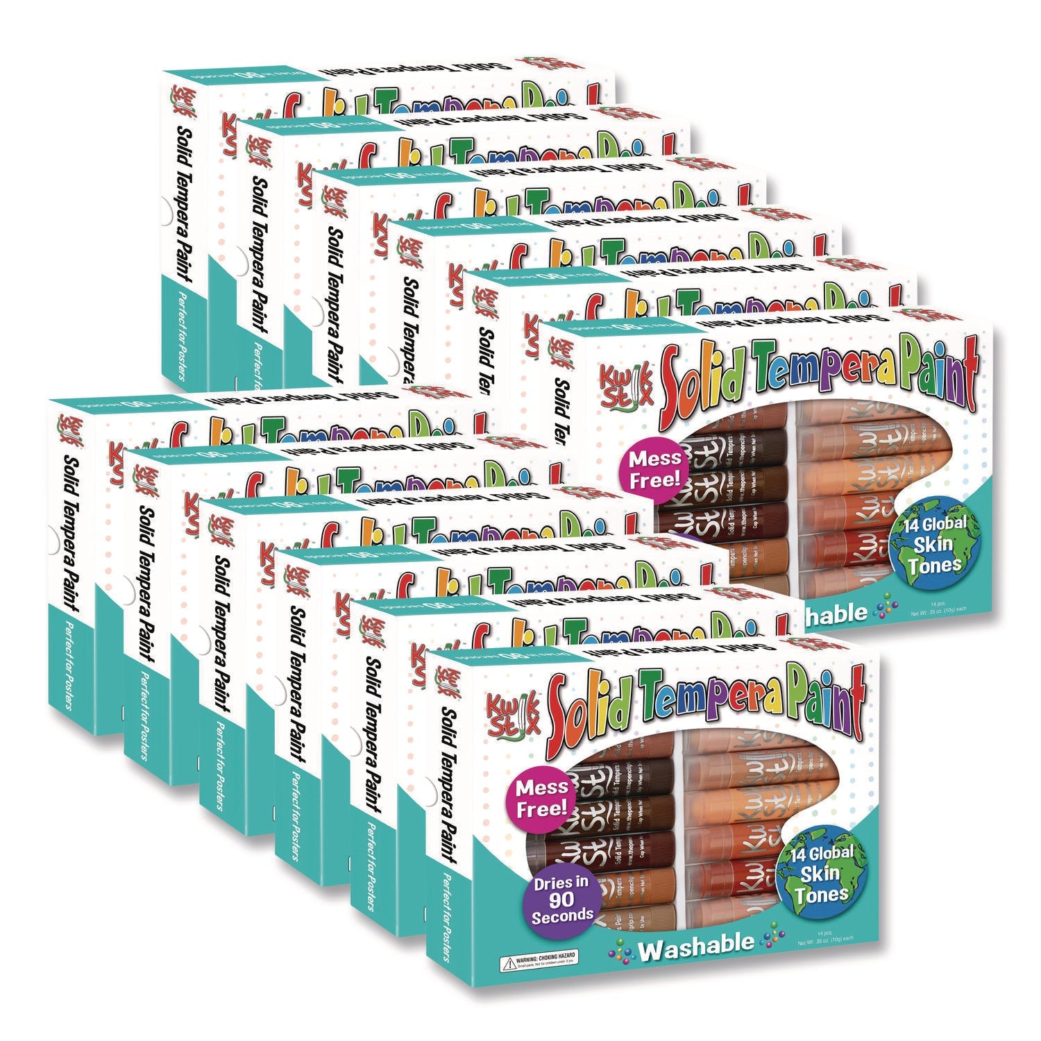 TPG Creations™ Kwik Stick Tempera Paint, 0.7" x 3.5", Assorted Skintones, 14 Sticks/Pack, 12 Packs/Carton - Bloom Skins