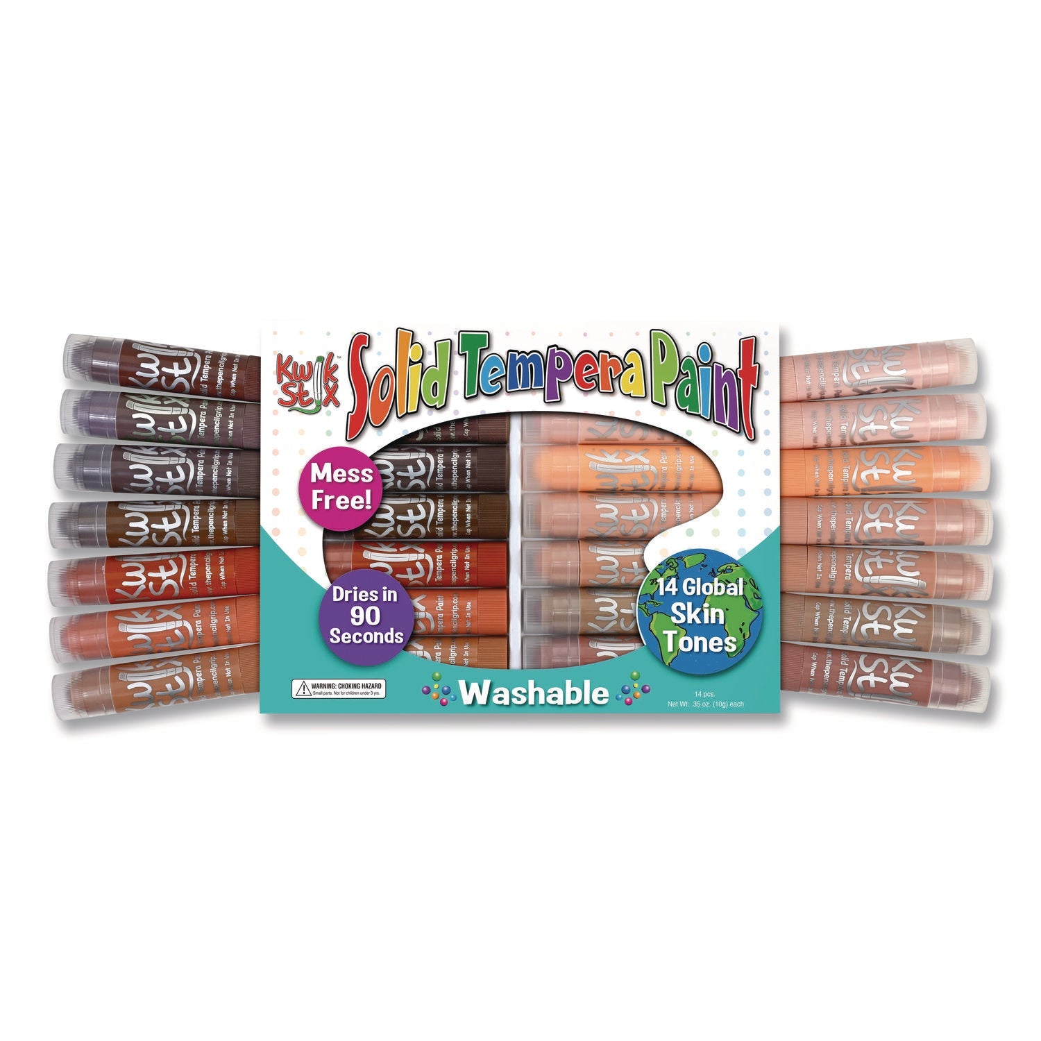 TPG Creations™ Kwik Stick Tempera Paint, 0.7" x 3.5", Assorted Skintones, 14 Sticks/Pack, 12 Packs/Carton - Bloom Skins