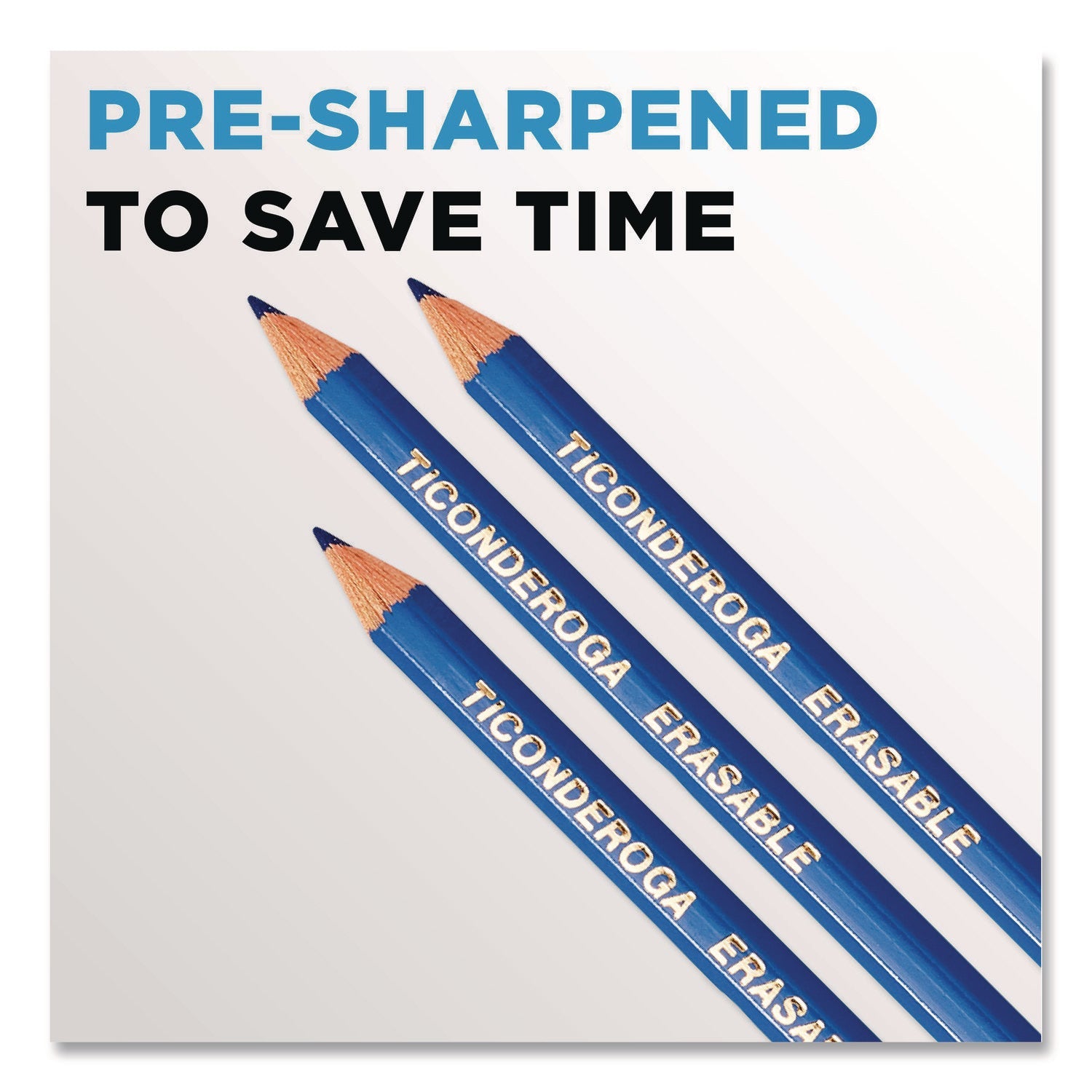 Ticonderoga® Erasable Colored Pencils, 2.6 mm, 2B (#2), Blue Lead, Blue Barrel, 12/Pack - Bloom Skins