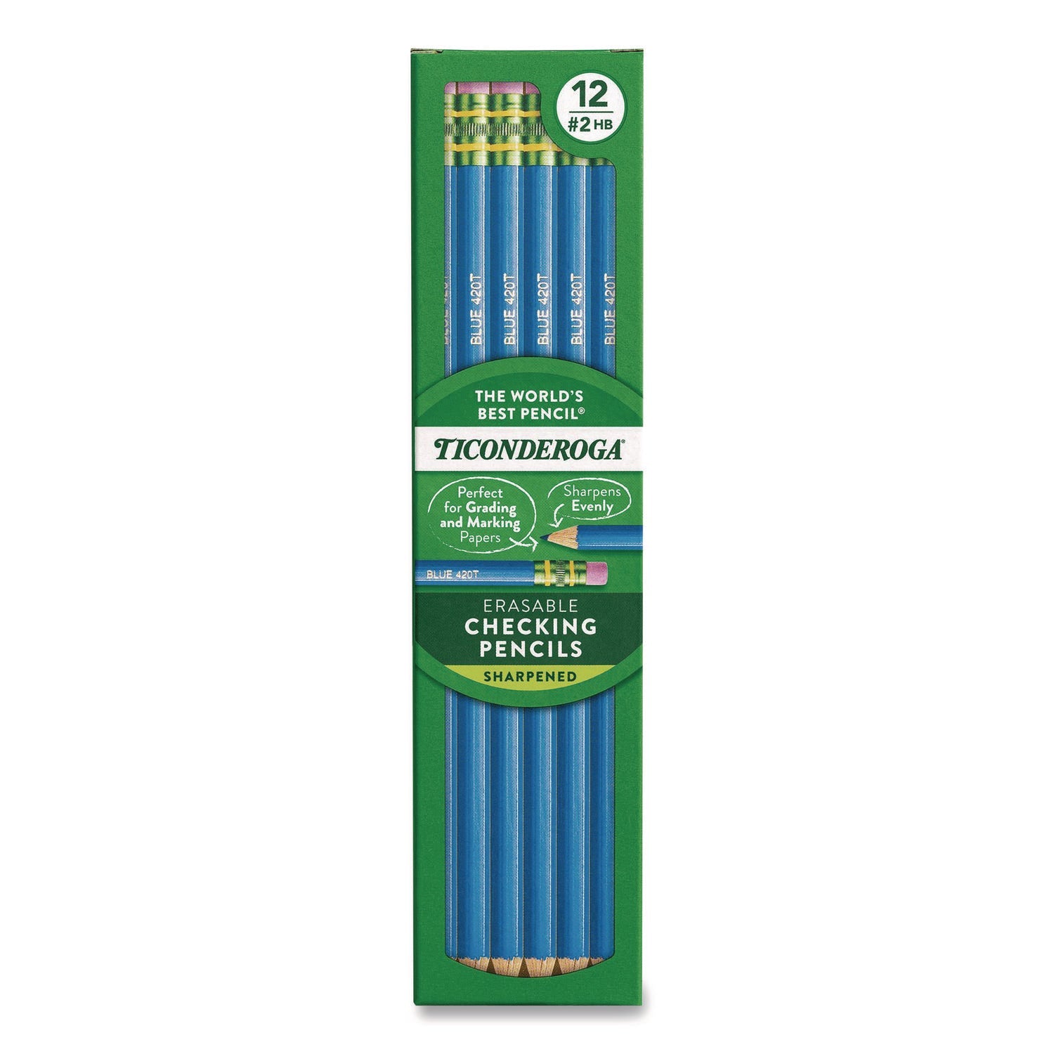 Ticonderoga® Erasable Colored Pencils, 2.6 mm, 2B (#2), Blue Lead, Blue Barrel, 12/Pack - Bloom Skins