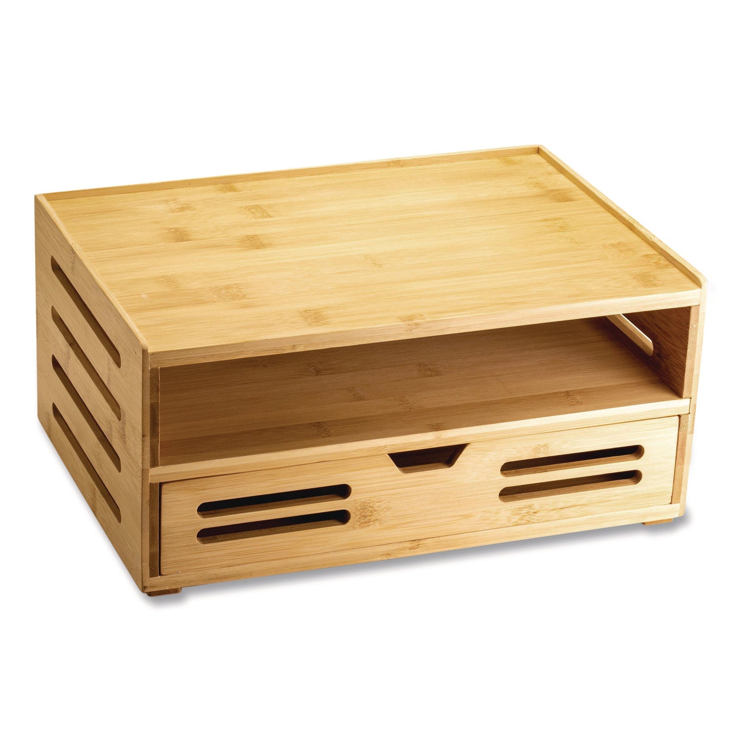 Officemate Bamboo Stackable Document Organizer with Drawer, 2 Sections, Letter Size Files, 14.09" x 10.08" x 7.7", Brown