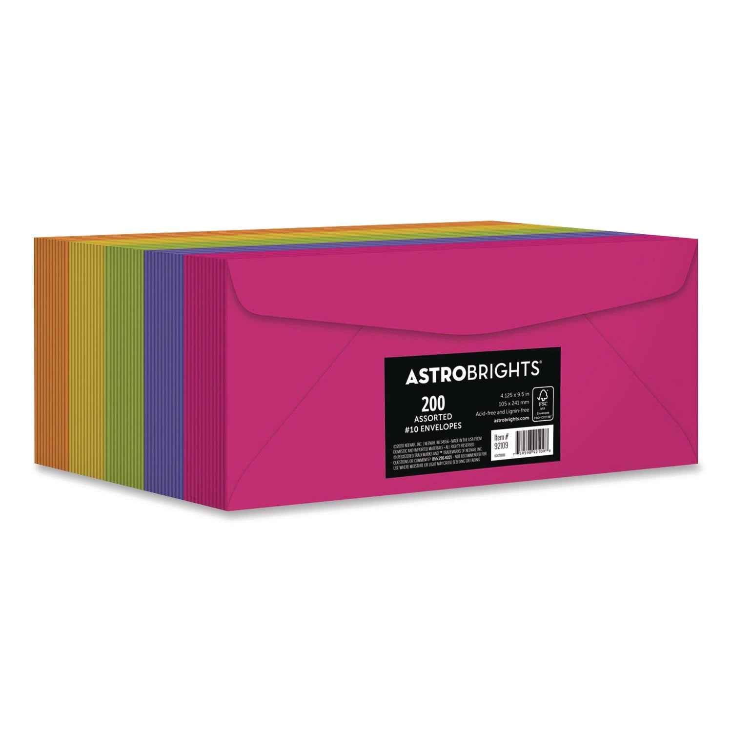 Astrobrights® Bulk Envelopes, #10, Bankers Flap, Gummed Closure, Assorted Colors, 200/Pack