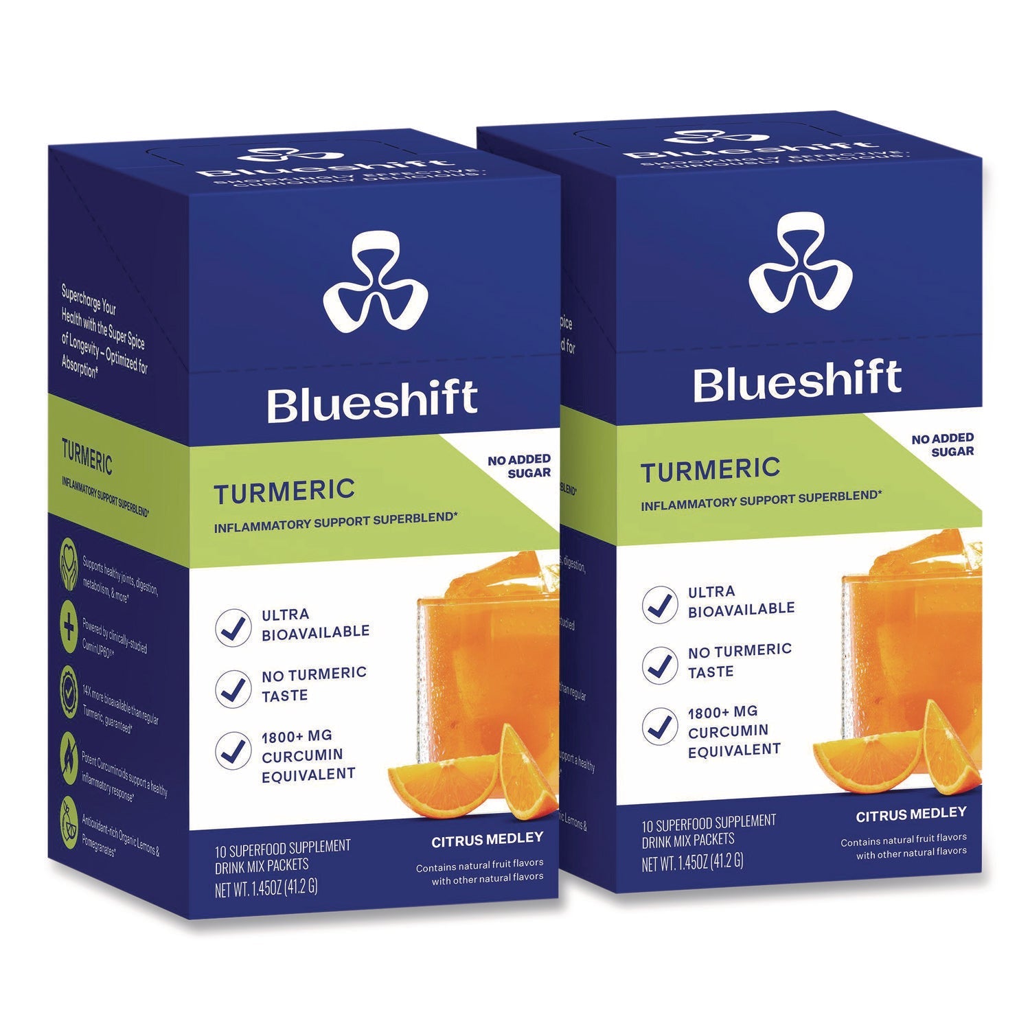 Blueshift Turmeric Citrus Medley Drink Mix, Citrus Medley Flavor, 0.16 oz Packets, 10/Pack, 2 Packs/Carton - Bloom Skins