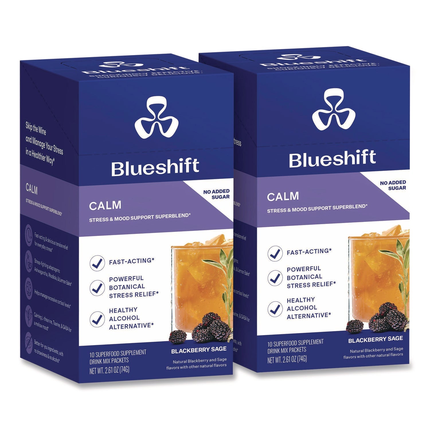 Blueshift Calm Blackberry Sage Drink Mix, 0.23 oz Packets, 10/Pack, 2 Packs/Carton - Bloom Skins