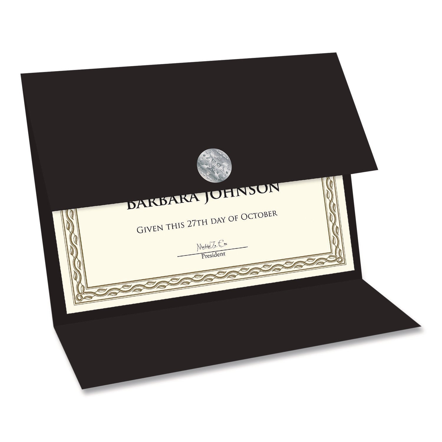Geographics® Tri-Fold Certificate Holder, 9.2 x 12.5, Black, 5/Pack - Bloom Skins