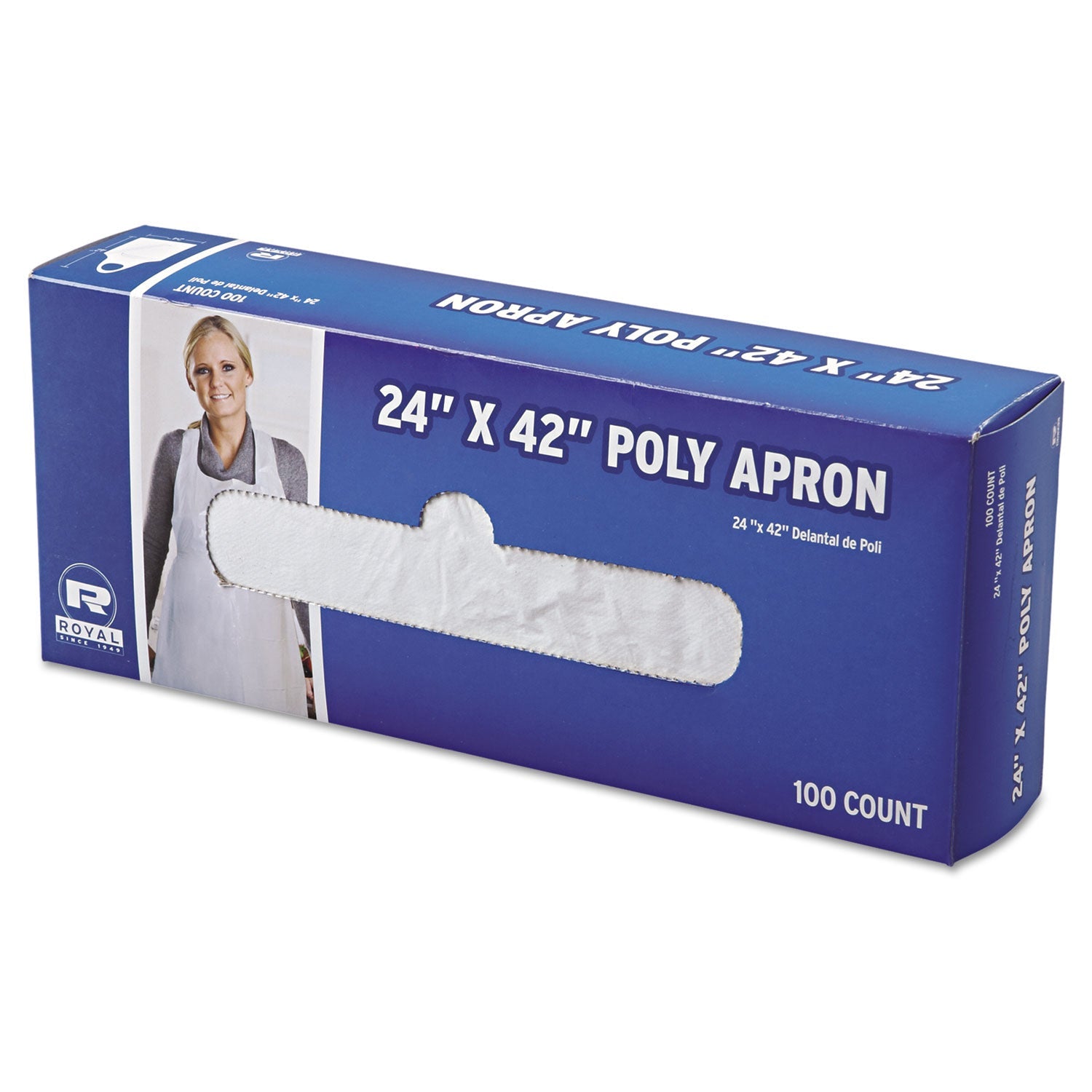 AmerCareRoyal® Poly Apron, 24 x 42, One Size Fits All, White, 100/Pack, 10 Packs/Carton