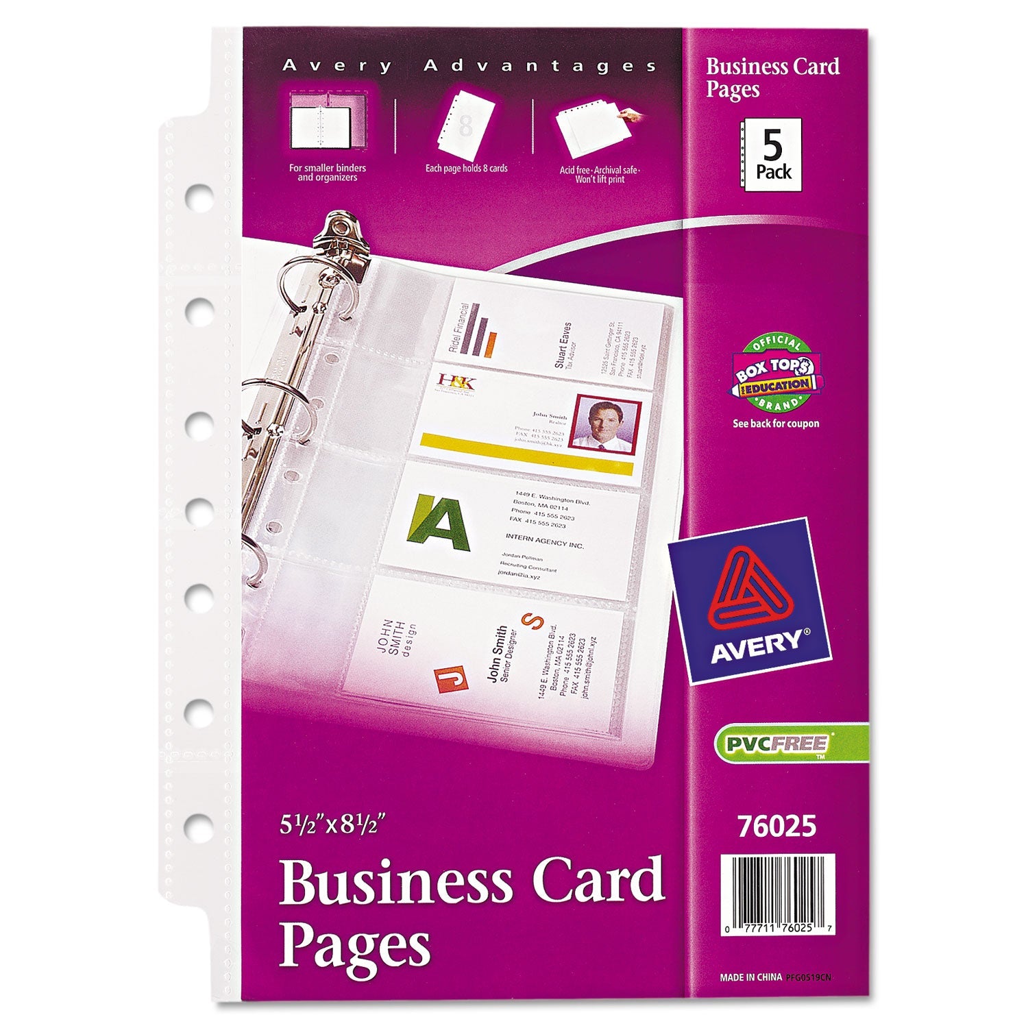 Avery® Business Card Binder Pages, For 2 X 3.5 Cards, Clear, 8 Cards/sheet, 5 Pages/pack