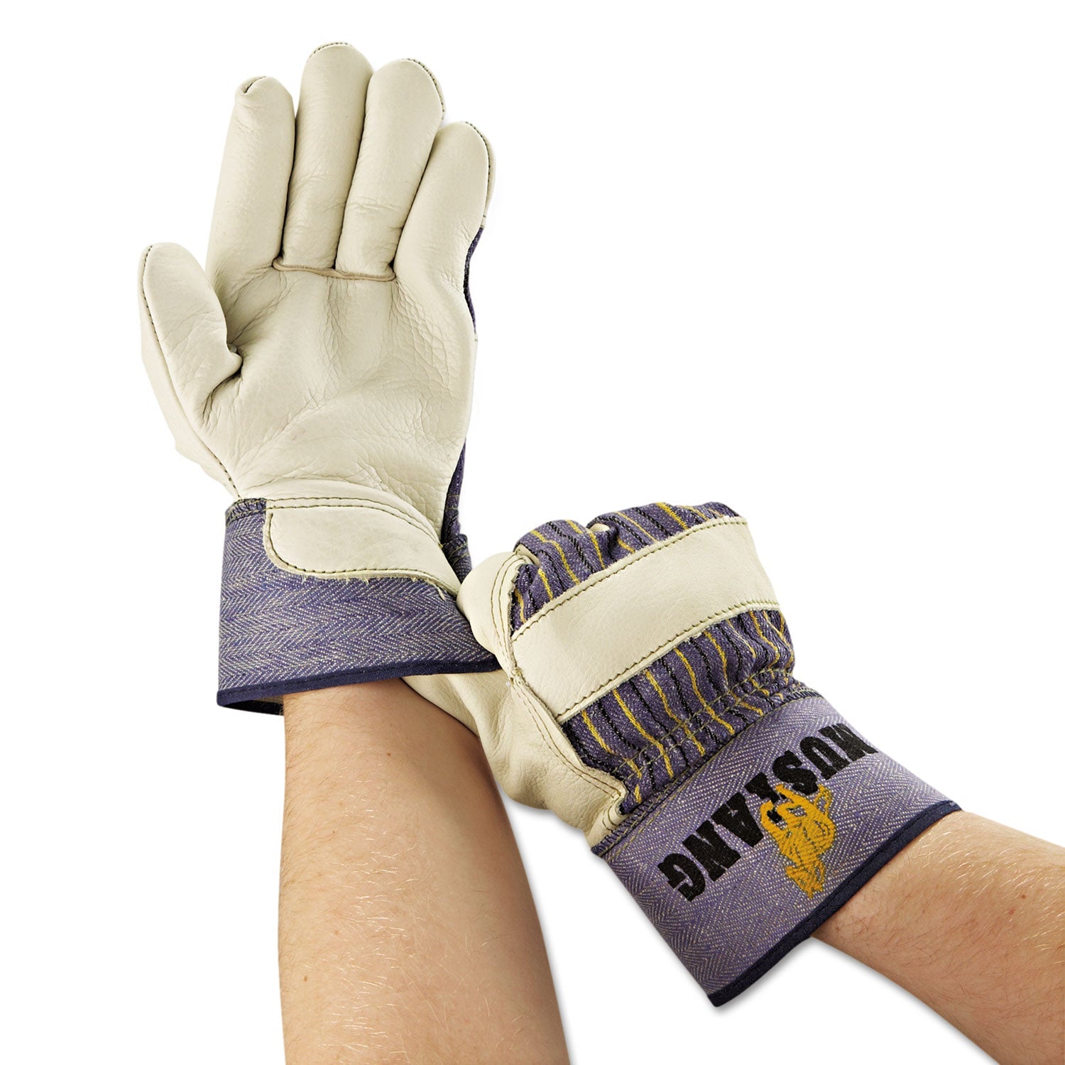 MCR™ Safety Mustang Leather Palm Gloves, Blue/cream, Large, 12 Pairs