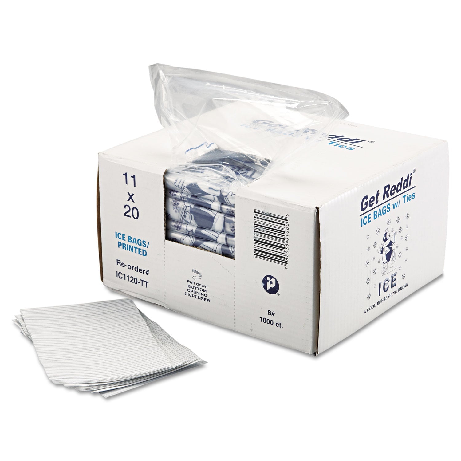 Inteplast Group Ice Bags with Twist-Ties, Ice: Penguin Icon Labeling, 8 lb Capacity, 11" x 20", Clear, 1,000/Carton
