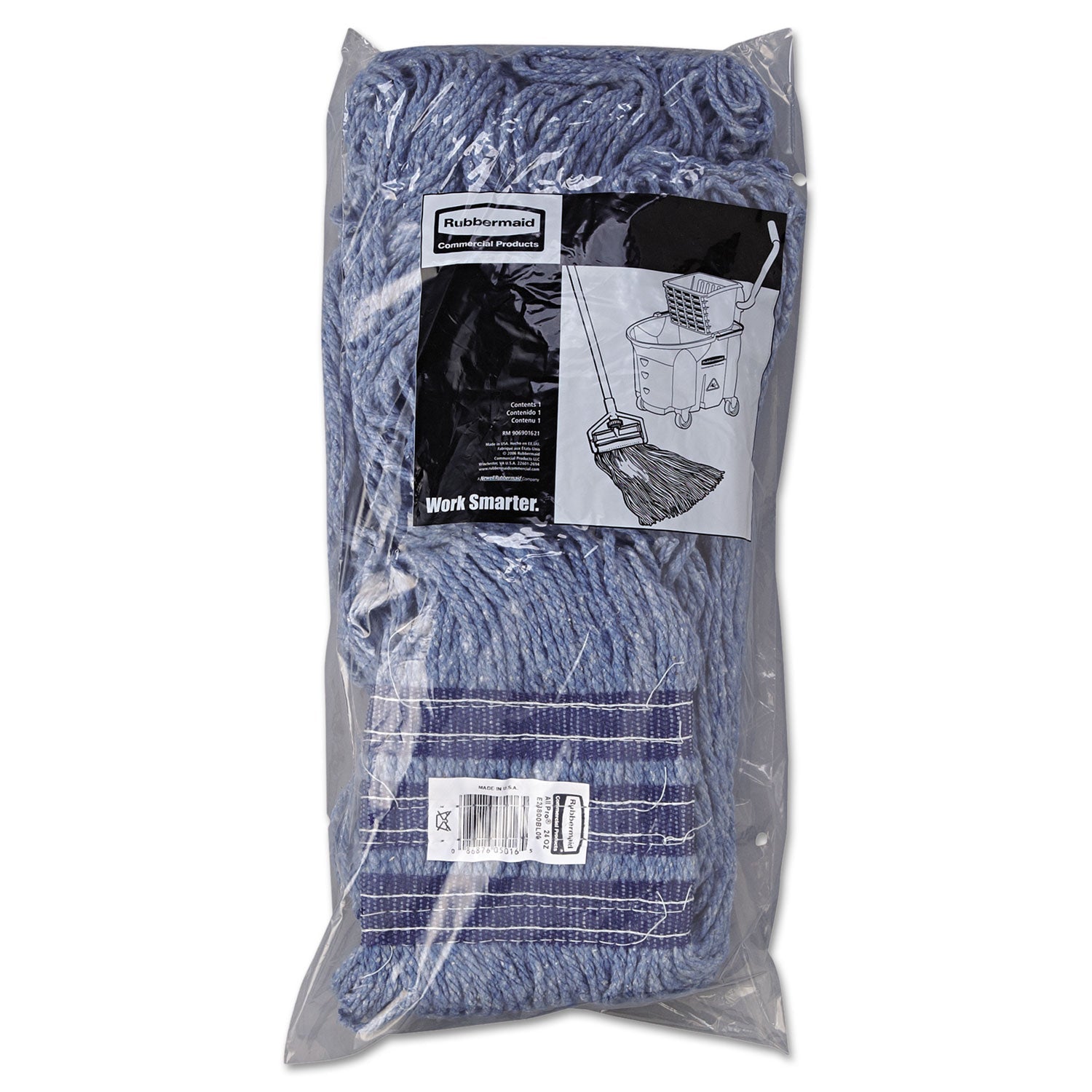 Rubbermaid® Commercial Universal Headband Mop Head, Cotton/synthetic, 24oz, Blue, 12/carton
