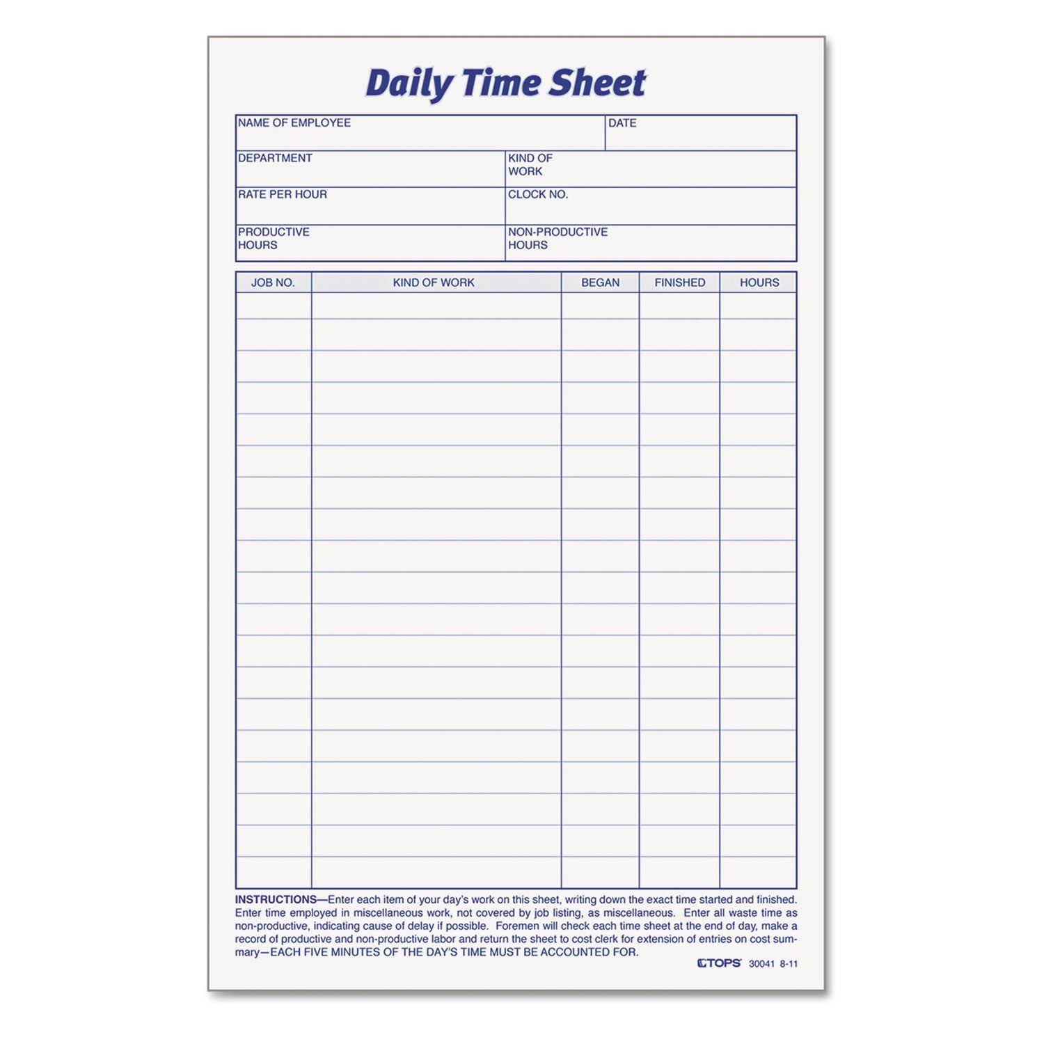 TOPS Daily Time and Job Sheets | 2 Pads/Pack