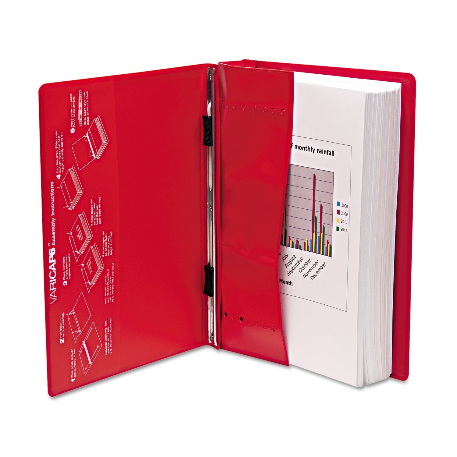 Charles Leonard® Varicap Expandable Binder, 2 Posts, 6" Capacity, 11 X 8.5, Red